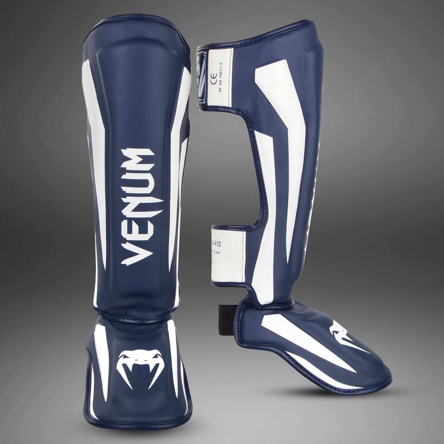 Venum Elite Standup Scheenbeschermers - wit/marineblauw