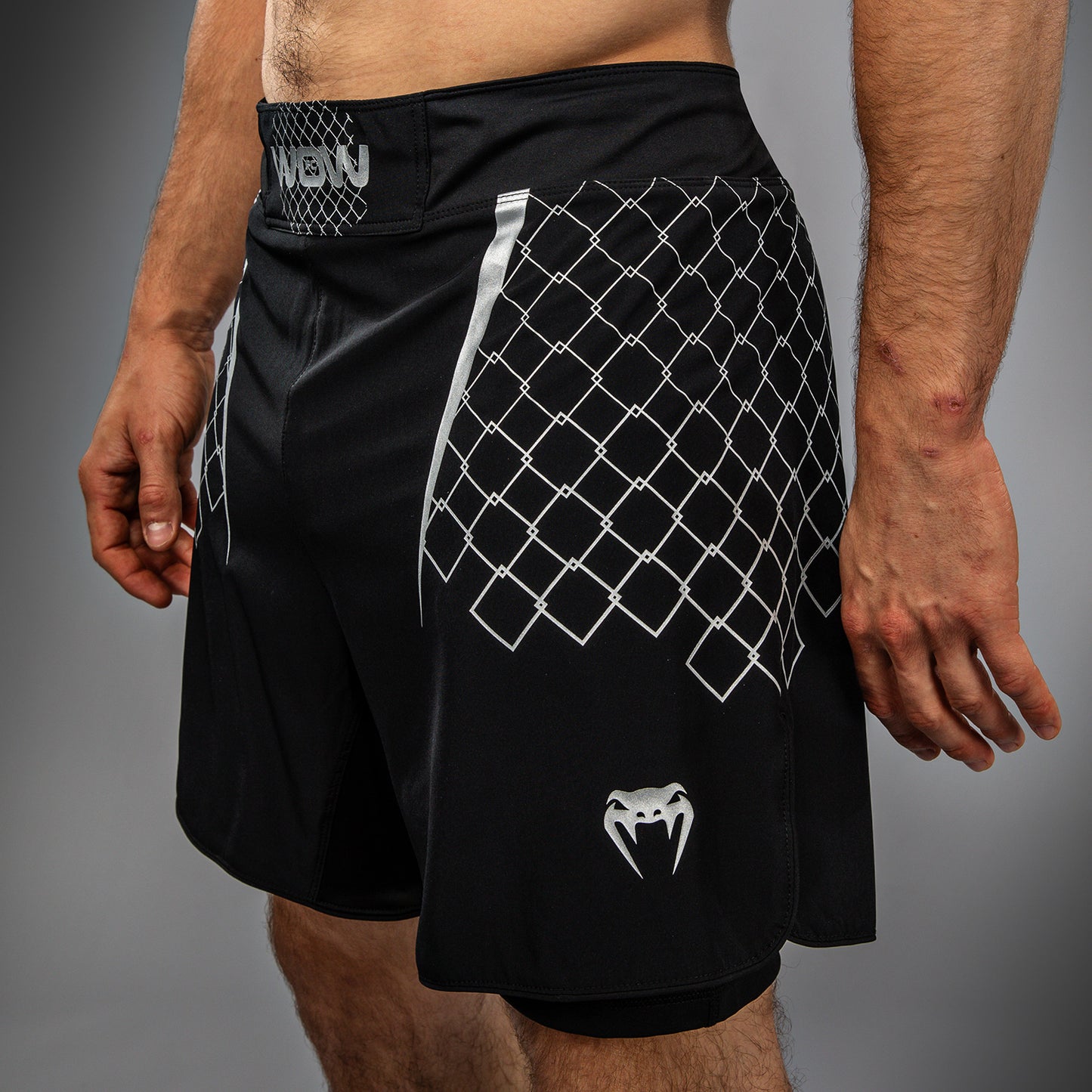 Venum x WOW FC Heren Fight Shorts - Zwart/ Zilver Grijs