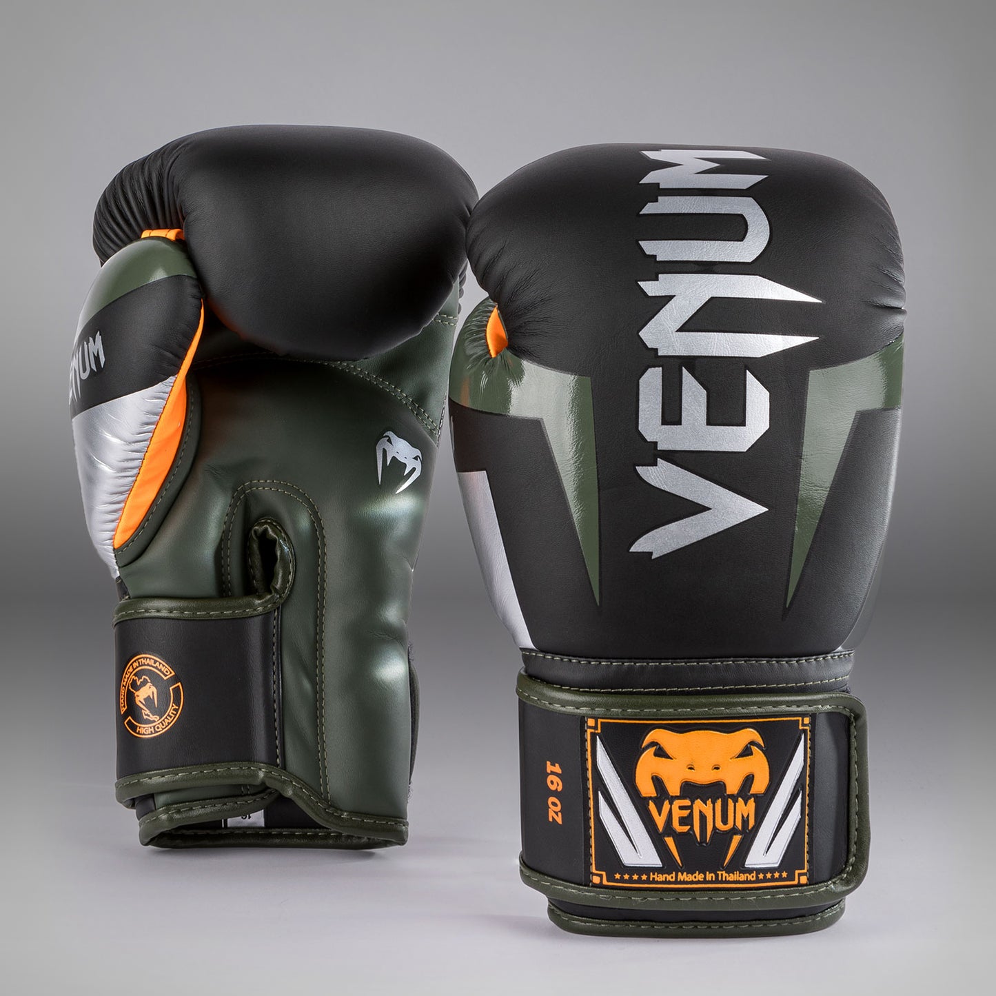 Venum Elite Bokshandschoenen - Zwart/Zilver/Kaki