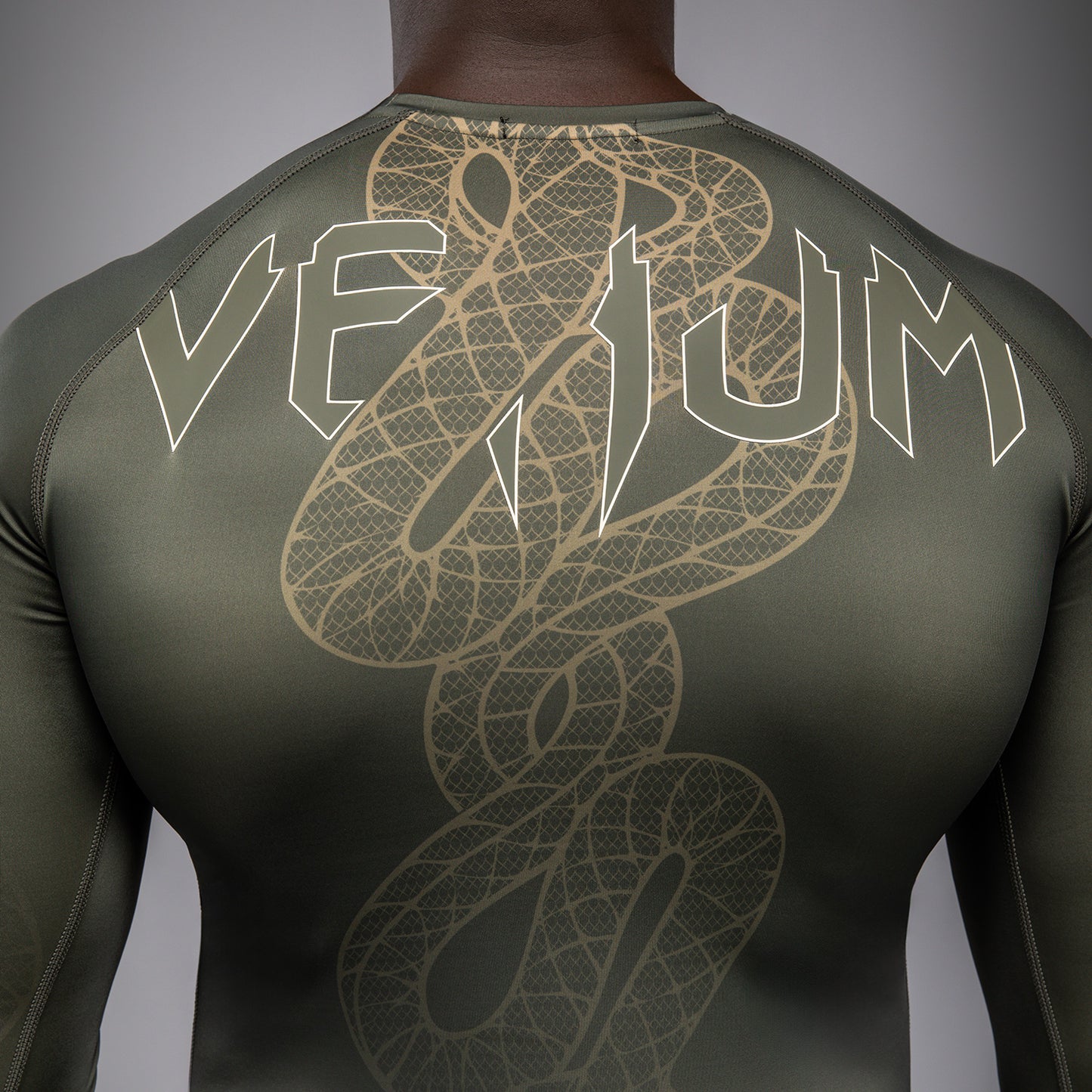 Venum Serpenti Long Sleeve Rashguard – Khaki/Bronze/Ivory