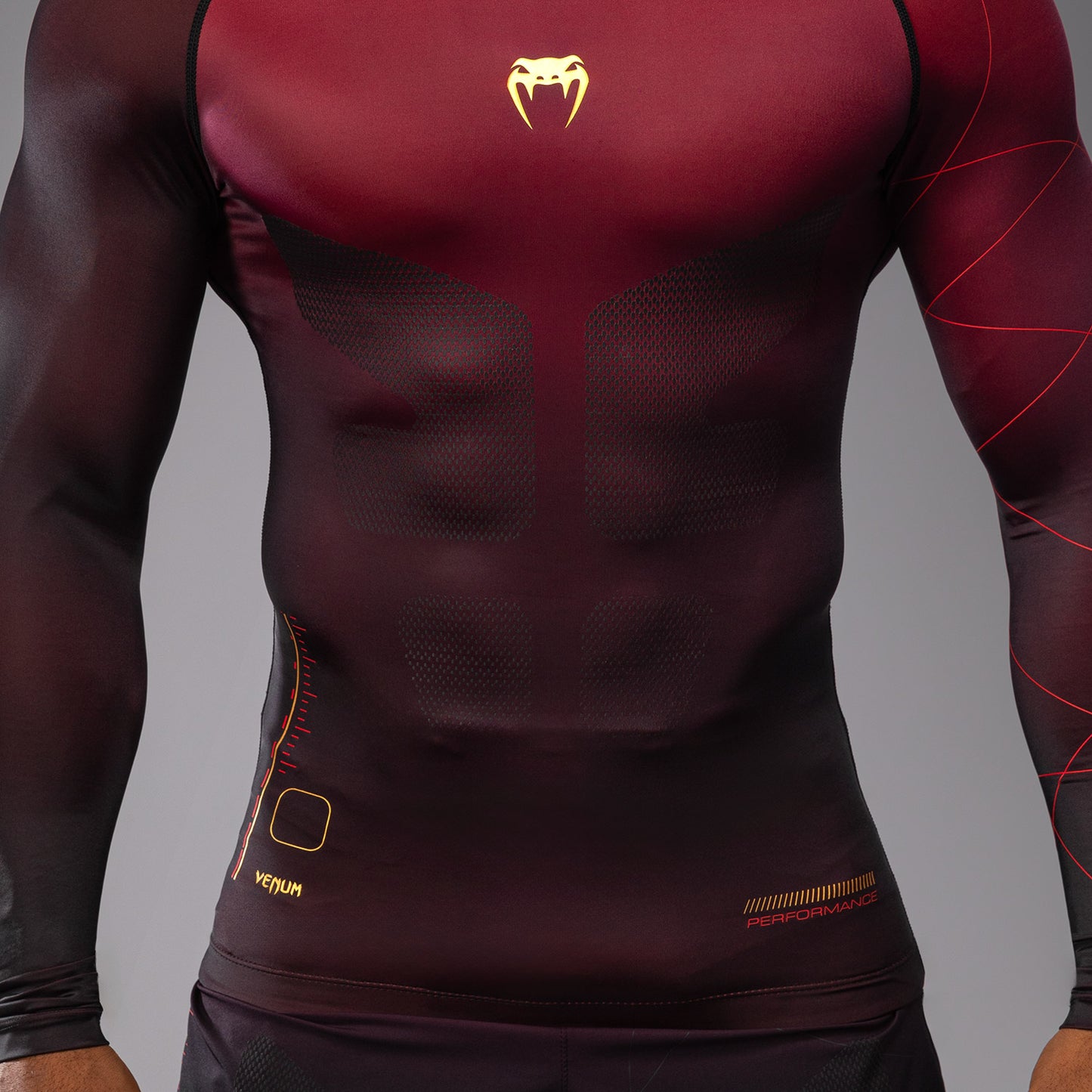 Venum Tactical XT Heren-Rashguard met lange mouwen - Zwart/Bourgondië/Goud