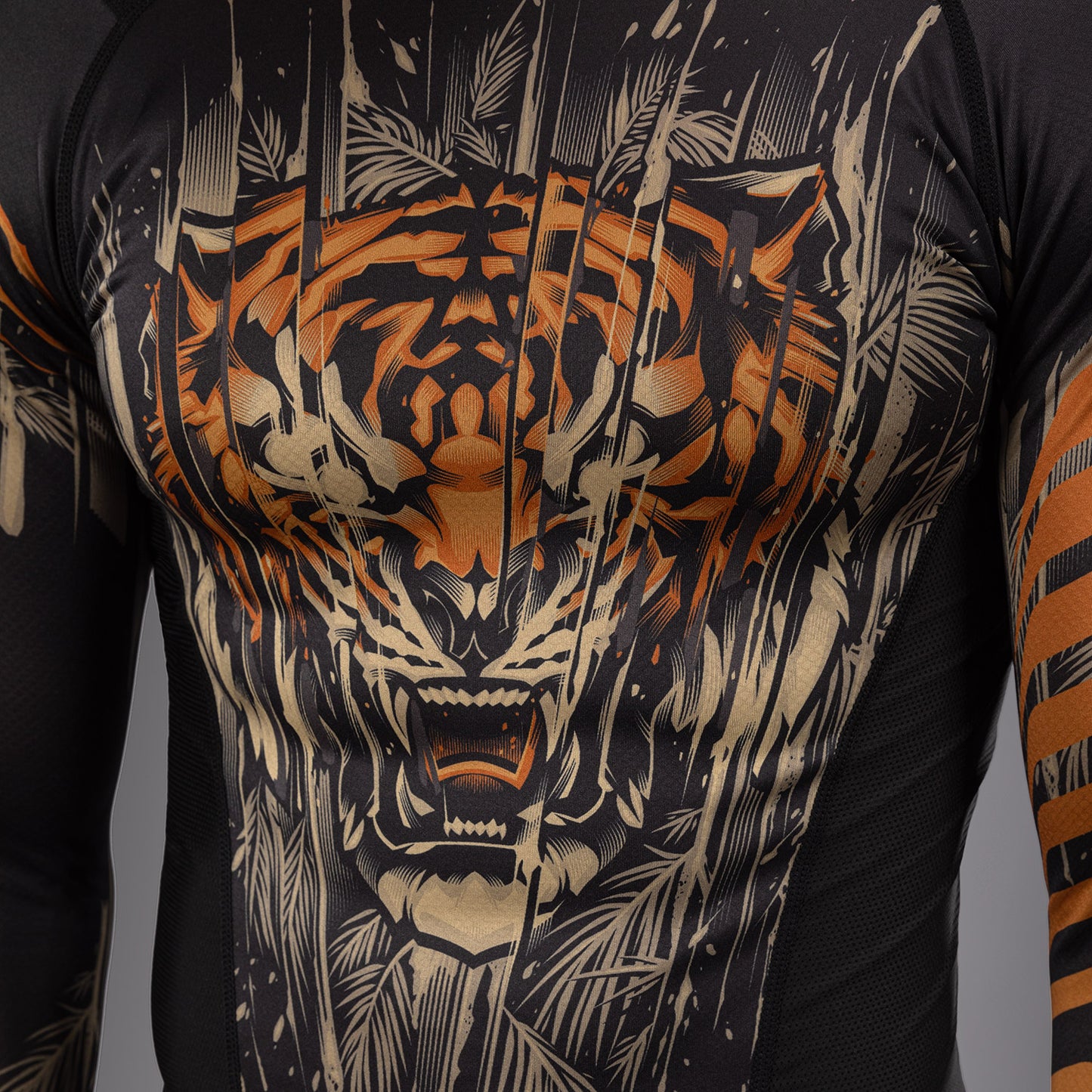 Venum Tiger Lange Mouw Rashguard - Zwart / Neon Oranje