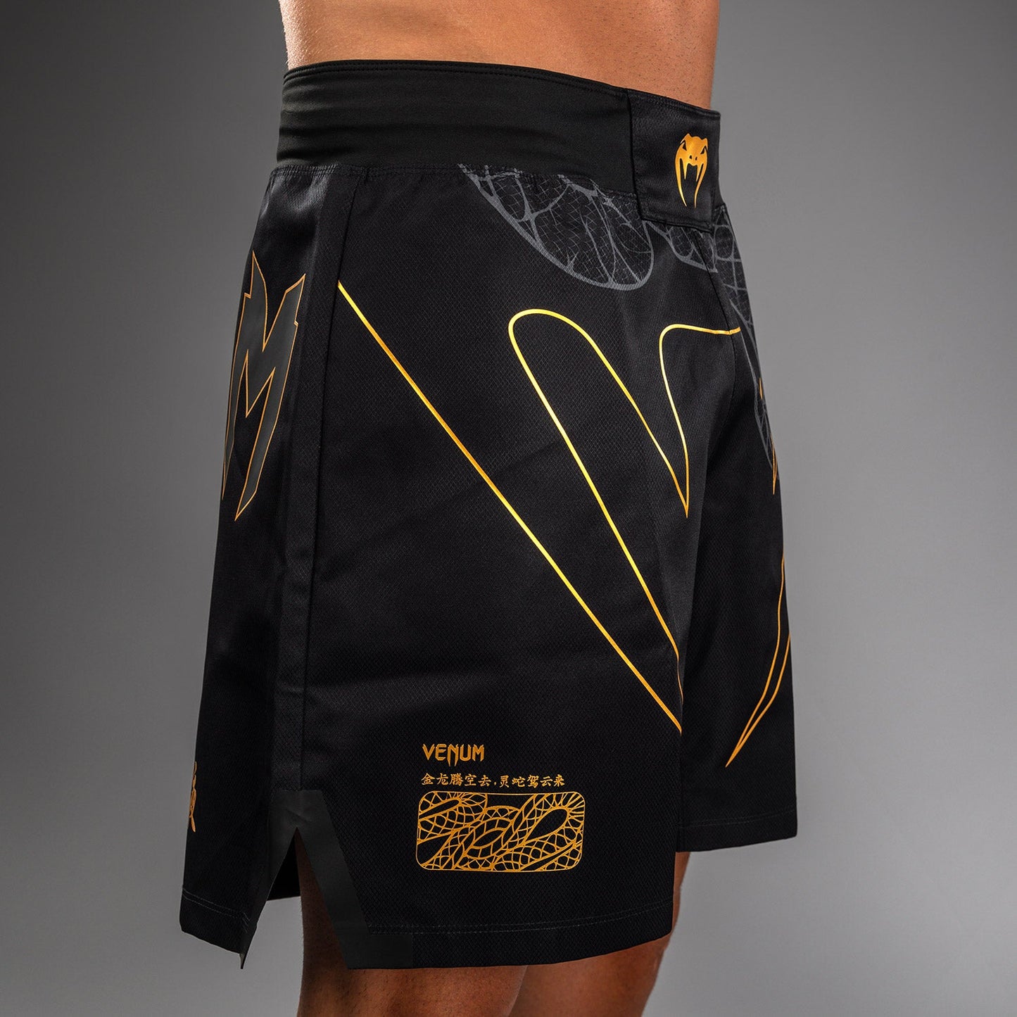 Venum Serpenti Fight Shorts – Zwart/Zilver/Goud