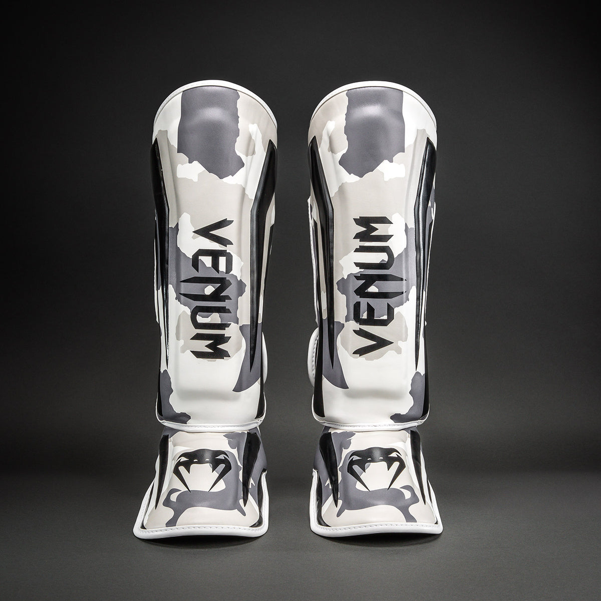 Venum Elite Camo Scheenbeschermers - Wit/Gemêleerd grijs