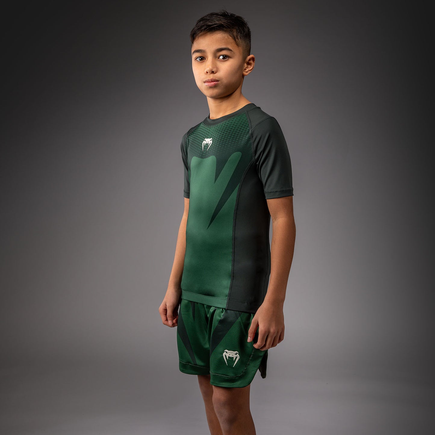 Venum Attack Kids Rashguard met korte mouwen - Bosgroen/Crèmewit