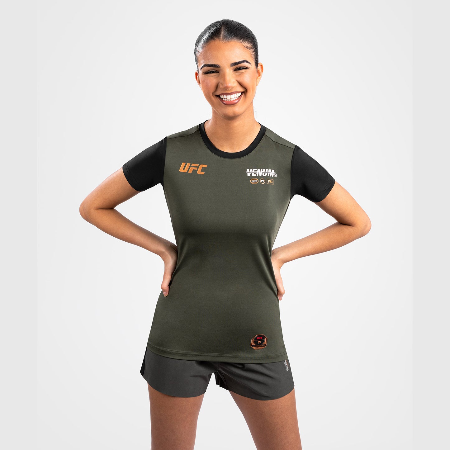 UFC Adrenaline by Venum Fight Week Dames-T-shirt Dry-Tech - Kaki/Brons