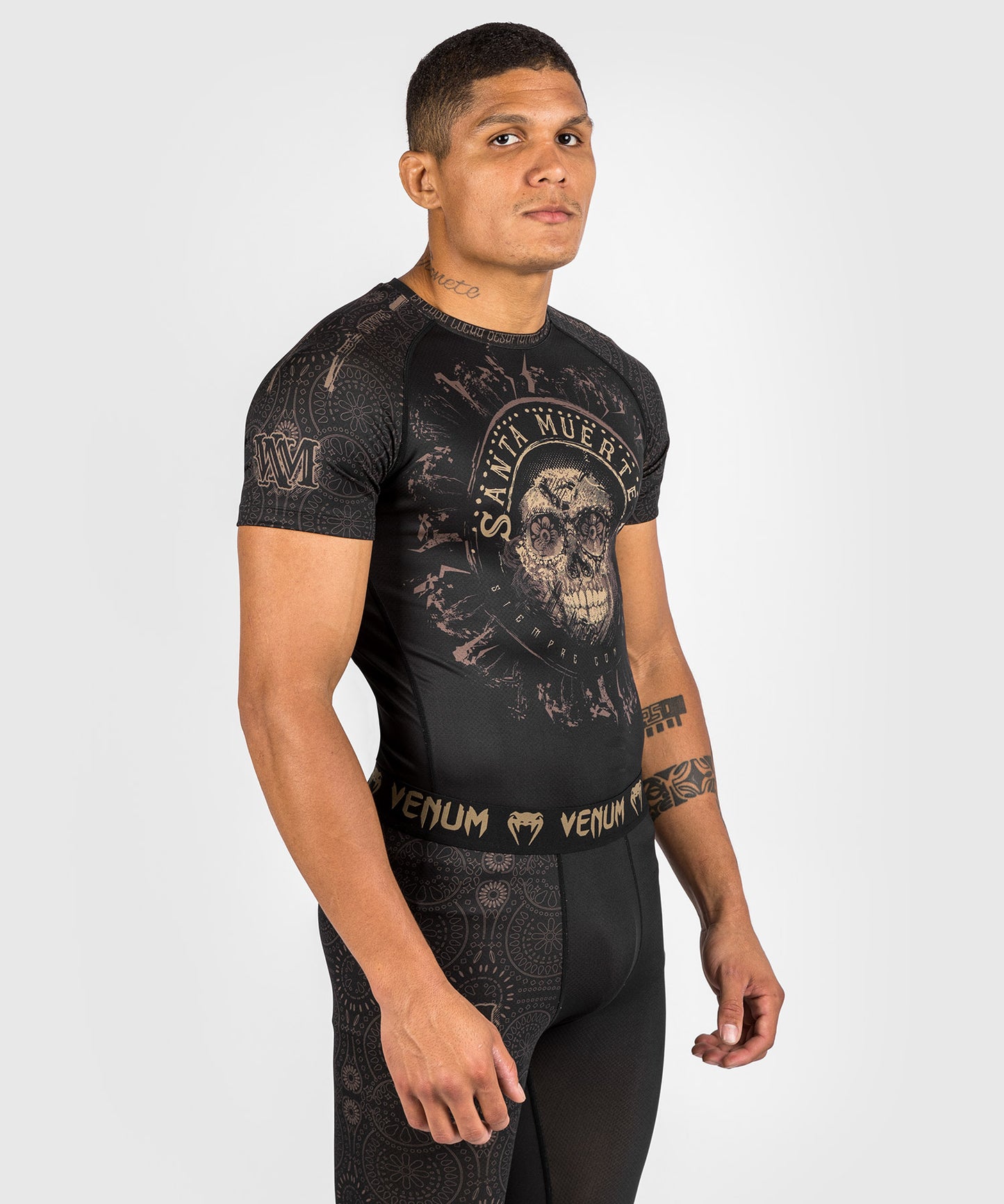 Venum Santa Muerte Dark Side - Rashguard korte mouwen - zwart/bruin