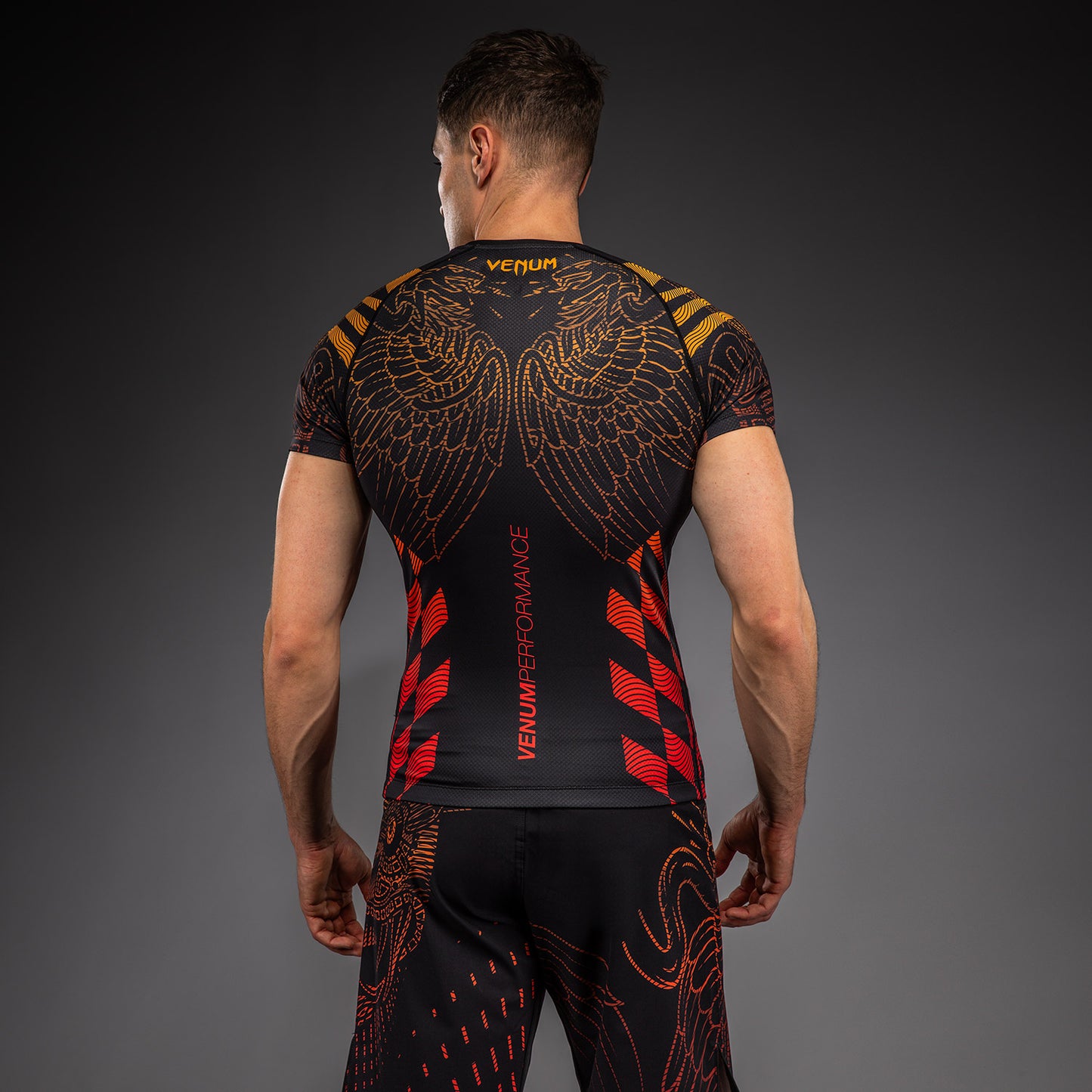 Venum Quetzal Fury Korte Mouw Rashguard - Zwart/Fury Rood/Tangerine