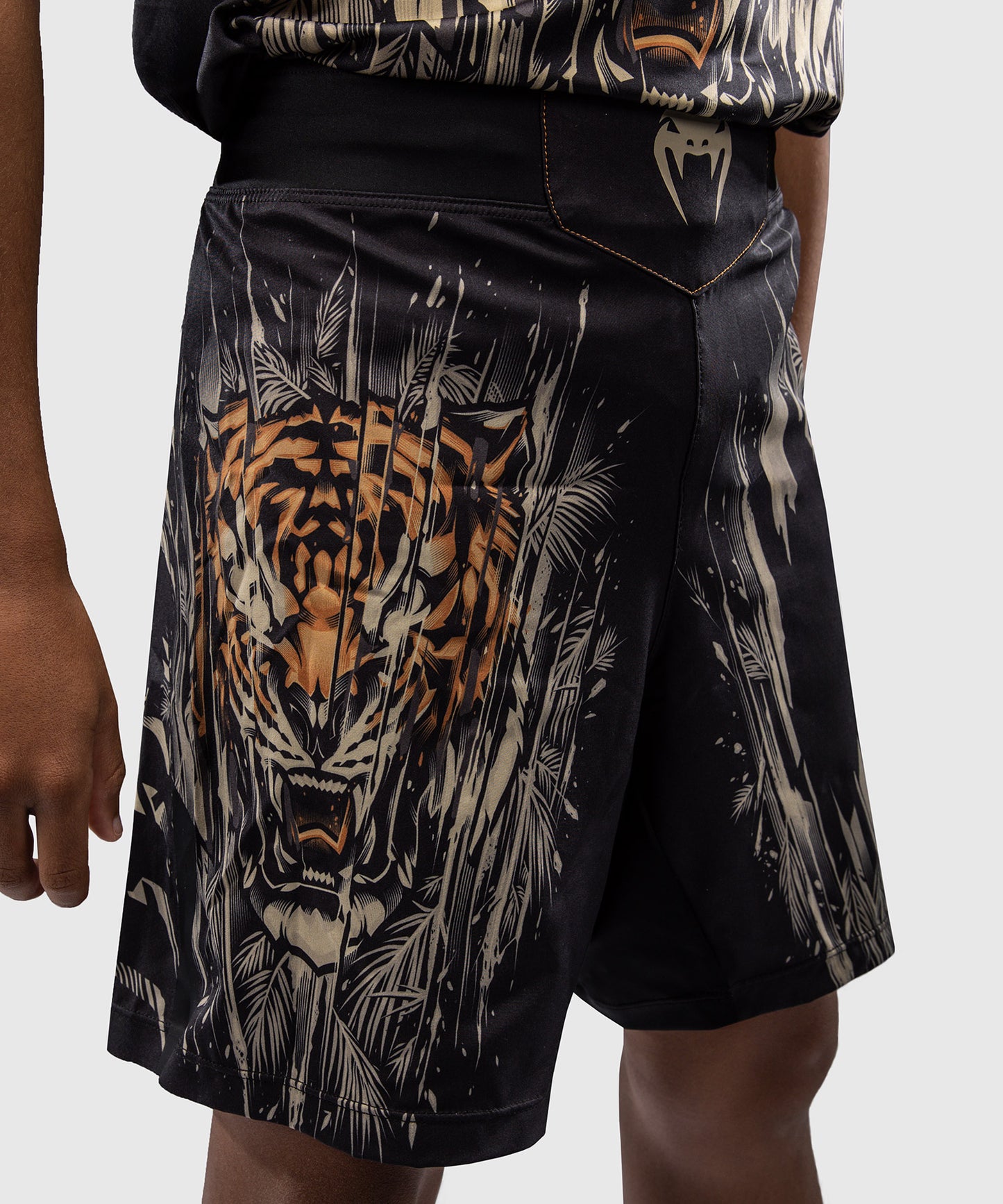 Venum Tiger Kids Fight Shorts - Zwart / Neon Oranje