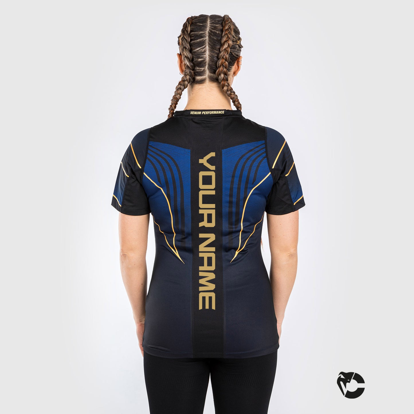 UFC Venum gepersonaliseerde authentieke Fight Night 2.0 Walkout-jersey voor dames - blauw/zwart/goud