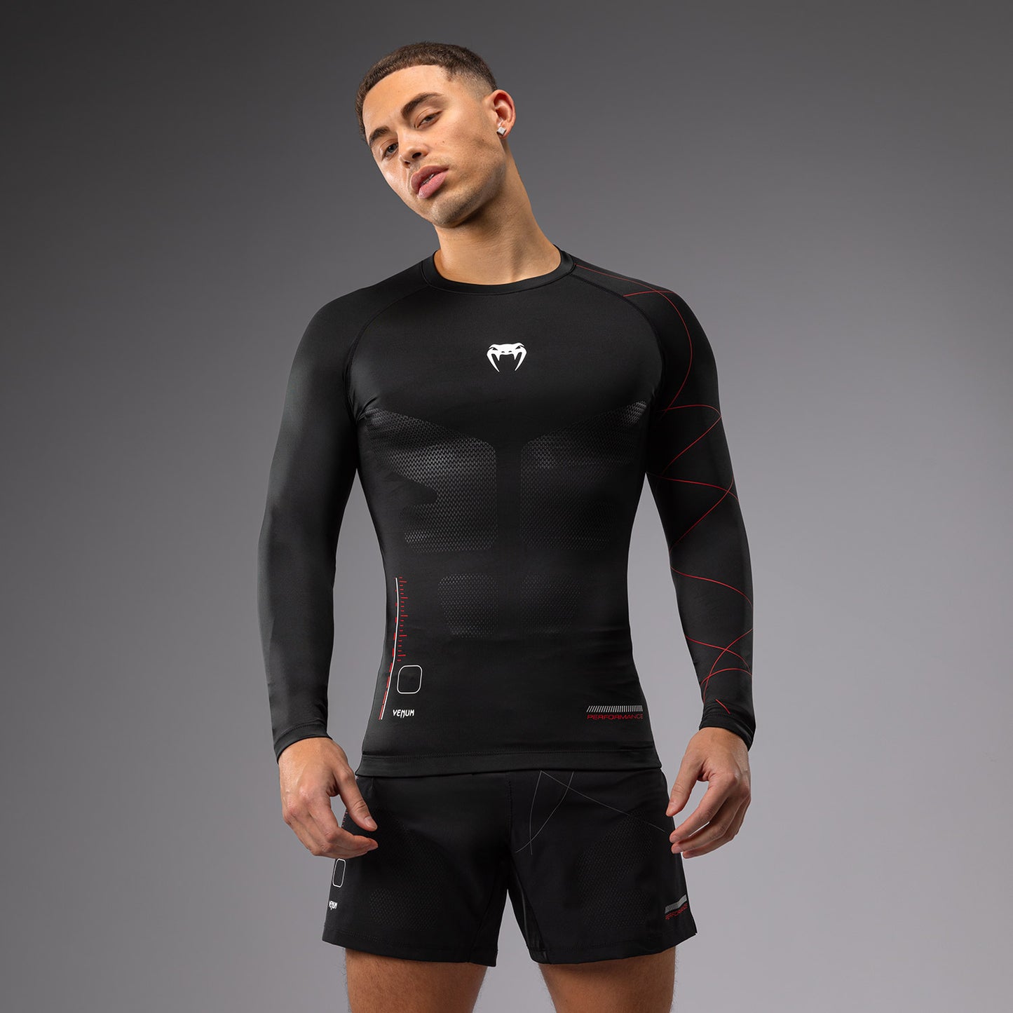 Venum Tactical XT Heren-Rashguard met lange mouwen - Zwart/Vuurrood