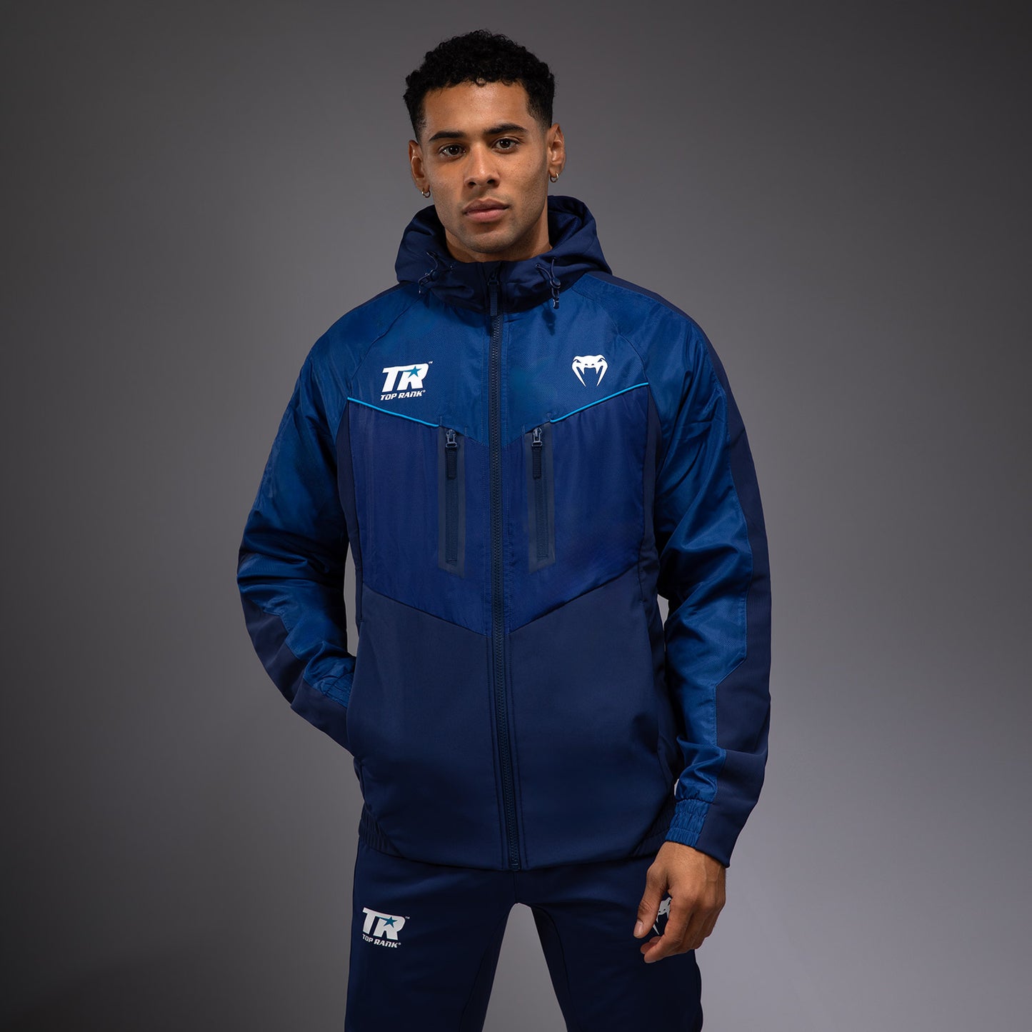 Venum x Top Rank Original Heren Volledige Rits Hoodie - Marineblauw