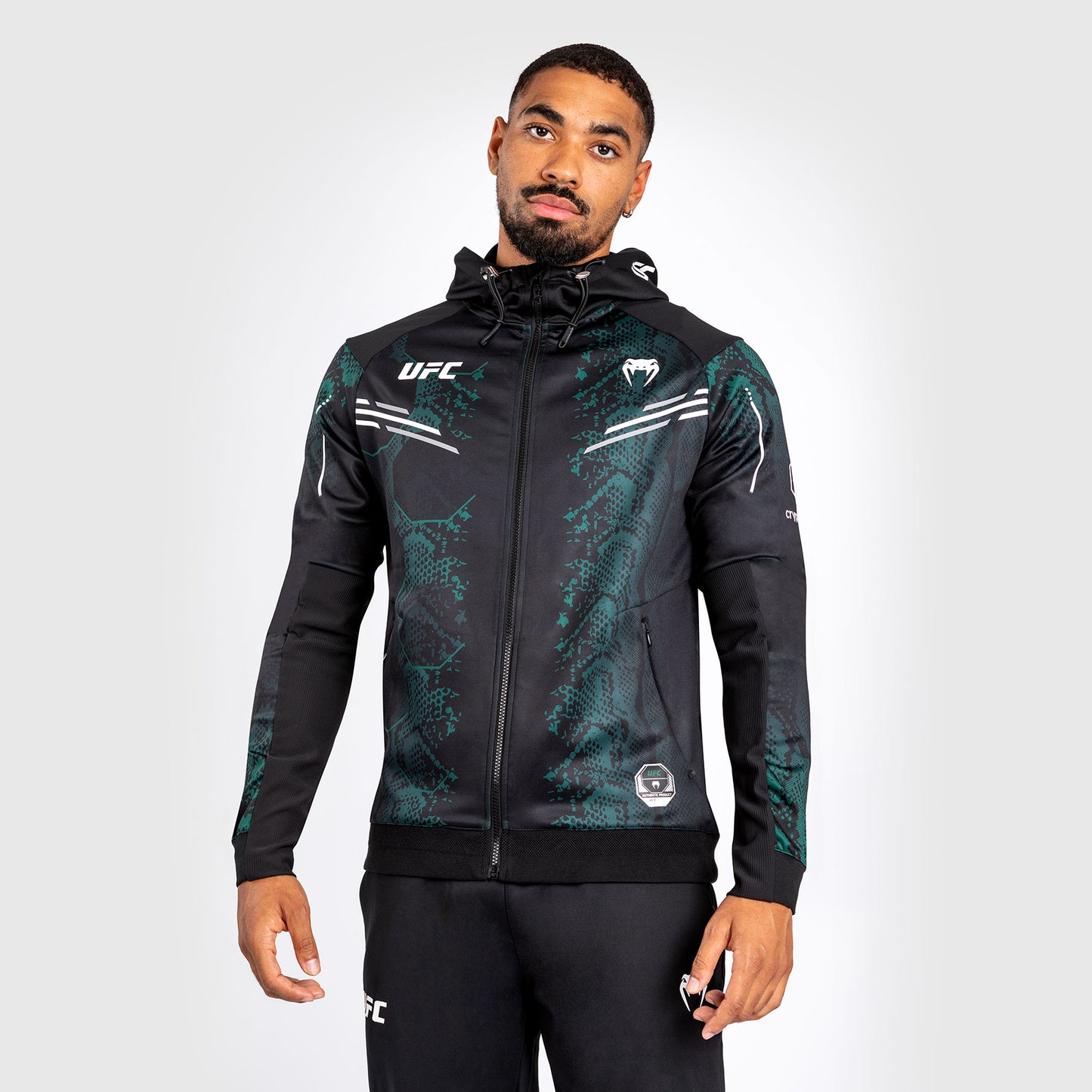 UFC Adrenaline by Venum Authentic Fight Night Walkout Hoodie voor Mannen - Emerald Edition - Groen/Zwart