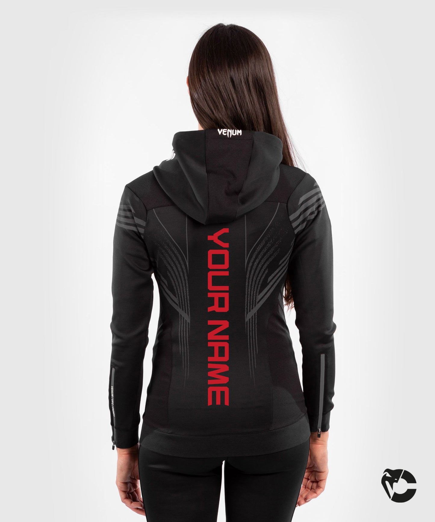 UFC Venum Gepersonaliseerd Authentic Fight Night Walkout Hoodie voor dames - Zwart