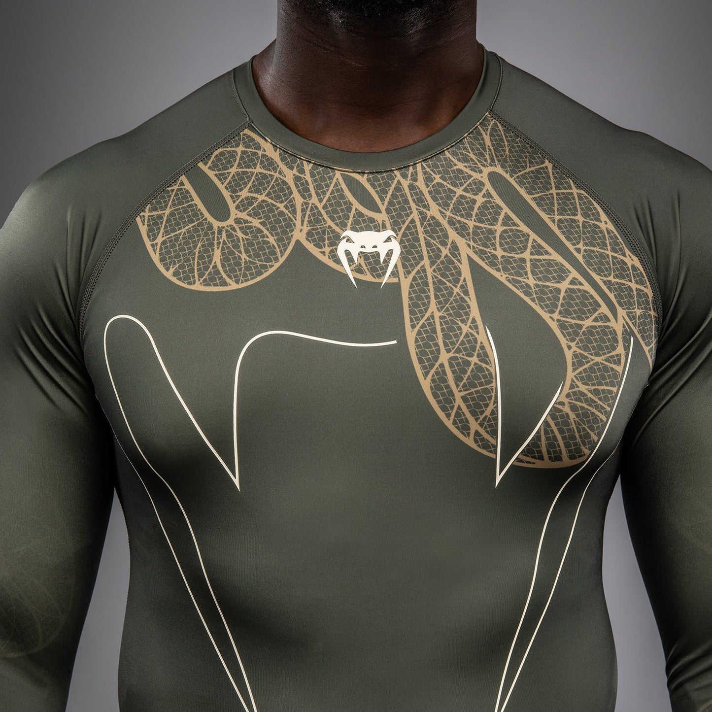 Venum Serpenti Long Sleeve Rashguard – Khaki/Bronze/Ivory