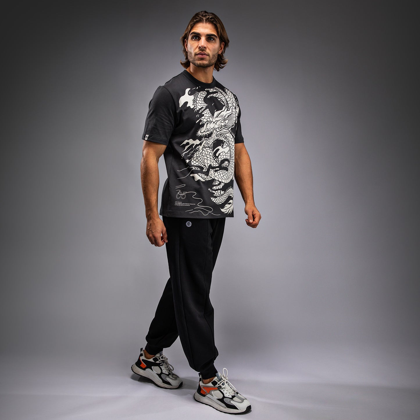 Venum Dragon's Flight Heren T-Shirt - Charcoal Grijs/Cream Wit