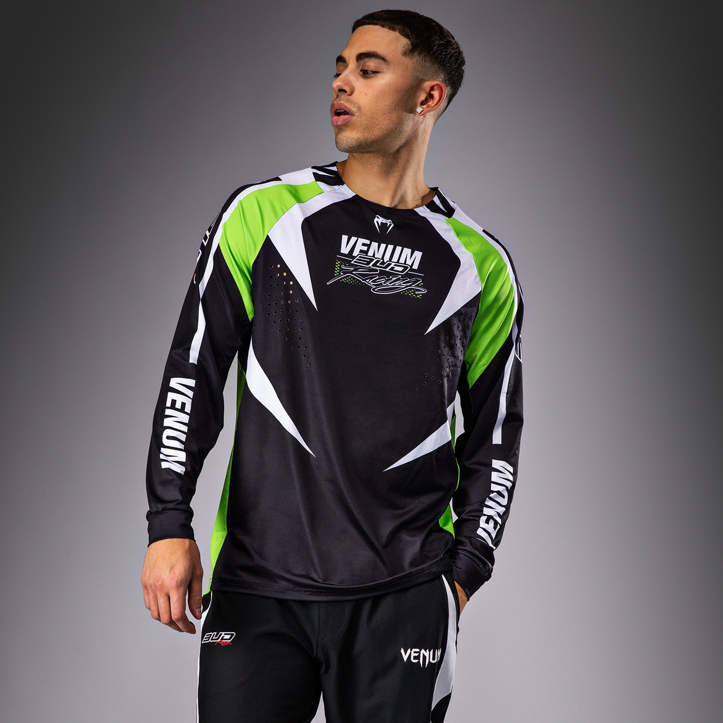 Venum x Bud Racing Heren Dry-Tech T-Shirt - Zwart/Wit/Limoengroen