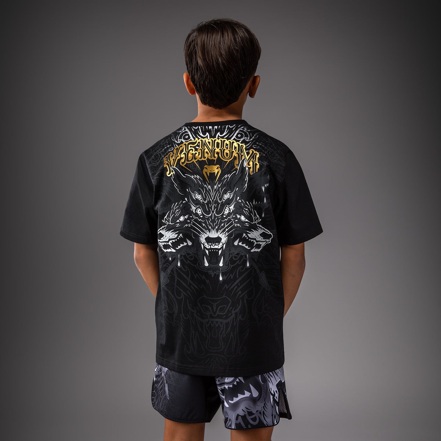 Venum Wolf Atak Kids T-shirt – Zwart/Gemêleerd grijs