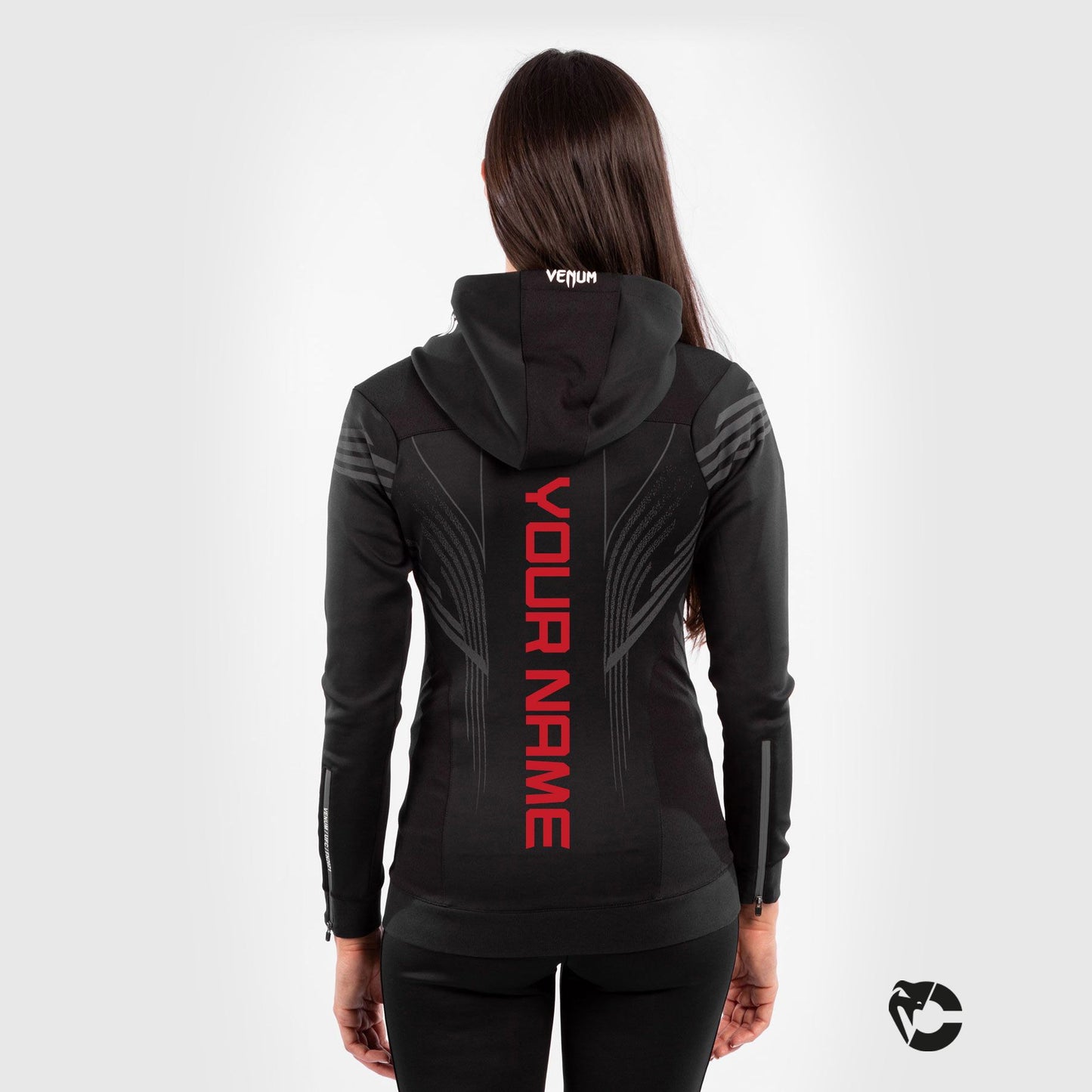 UFC Venum Gepersonaliseerd Authentic Fight Night Walkout Hoodie voor dames - Zwart