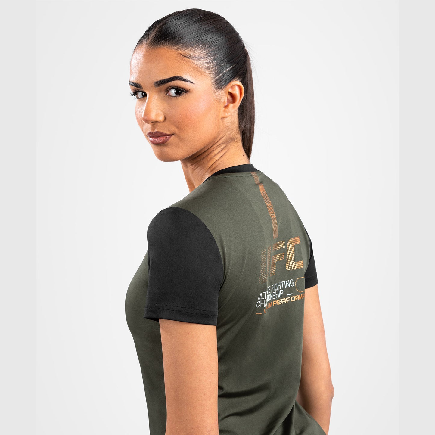UFC Adrenaline by Venum Fight Week Dames-T-shirt Dry-Tech - Kaki/Brons
