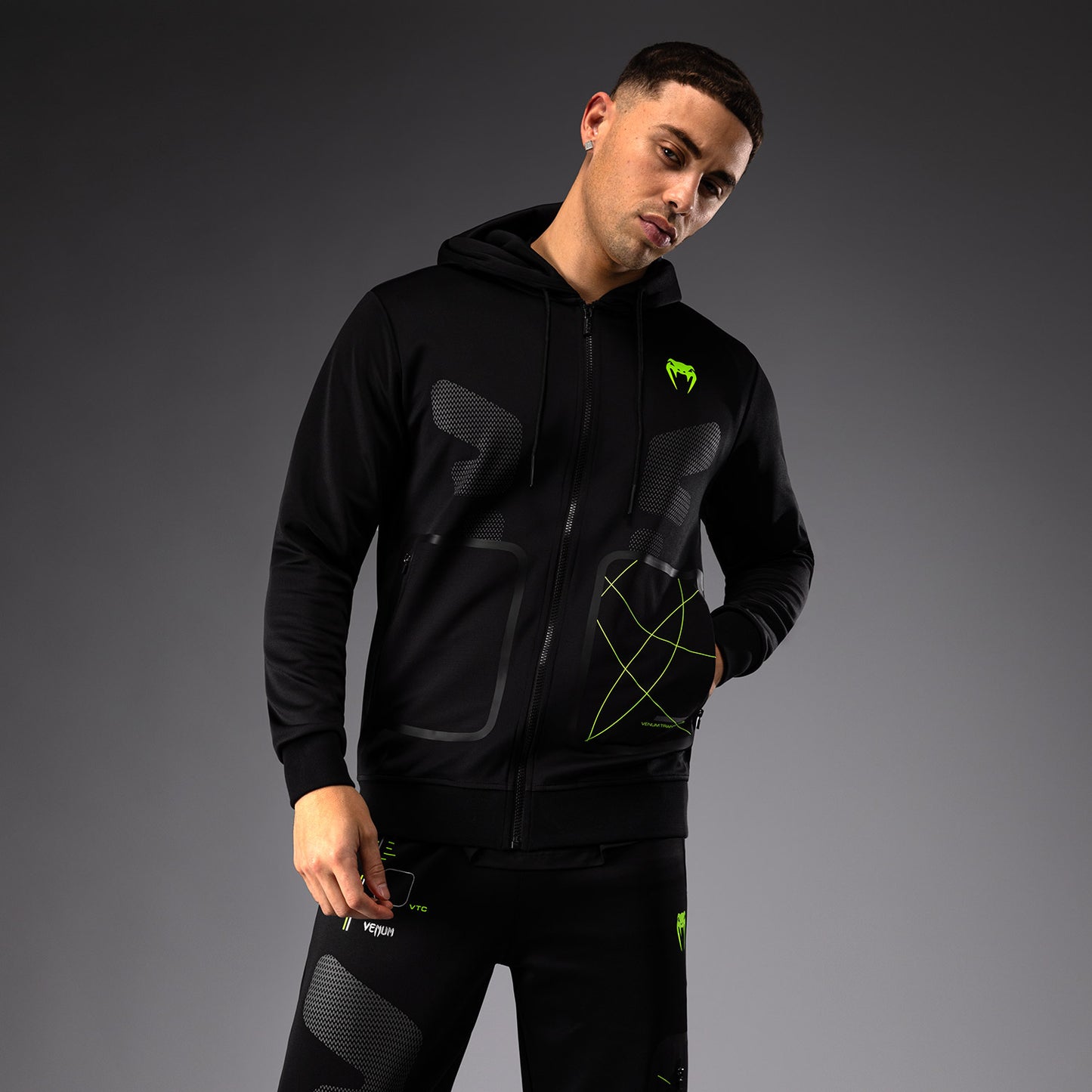 Venum Training Camp 4.0 Full Zip Hoodie met volledige rits - Zwart/Neogroen