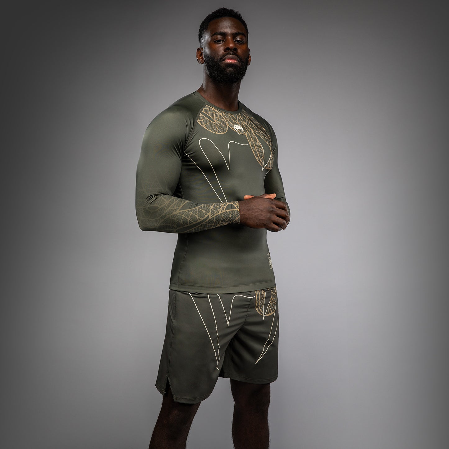 Venum Serpenti Long Sleeve Rashguard – Khaki/Bronze/Ivory