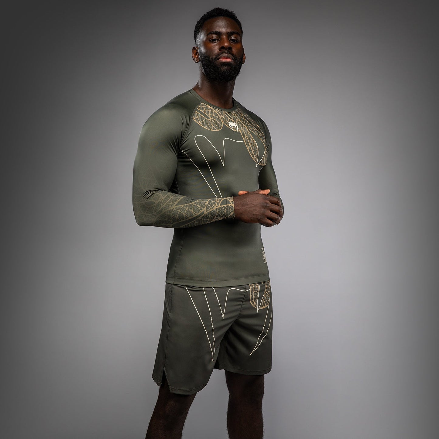 Venum Serpenti Long Sleeve Rashguard – Khaki/Bronze/Ivory