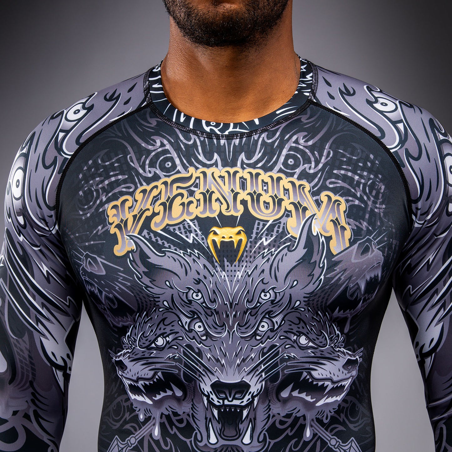 Venum Wolf Atak Rashguard met lange mouwen – Zwart/Grijs