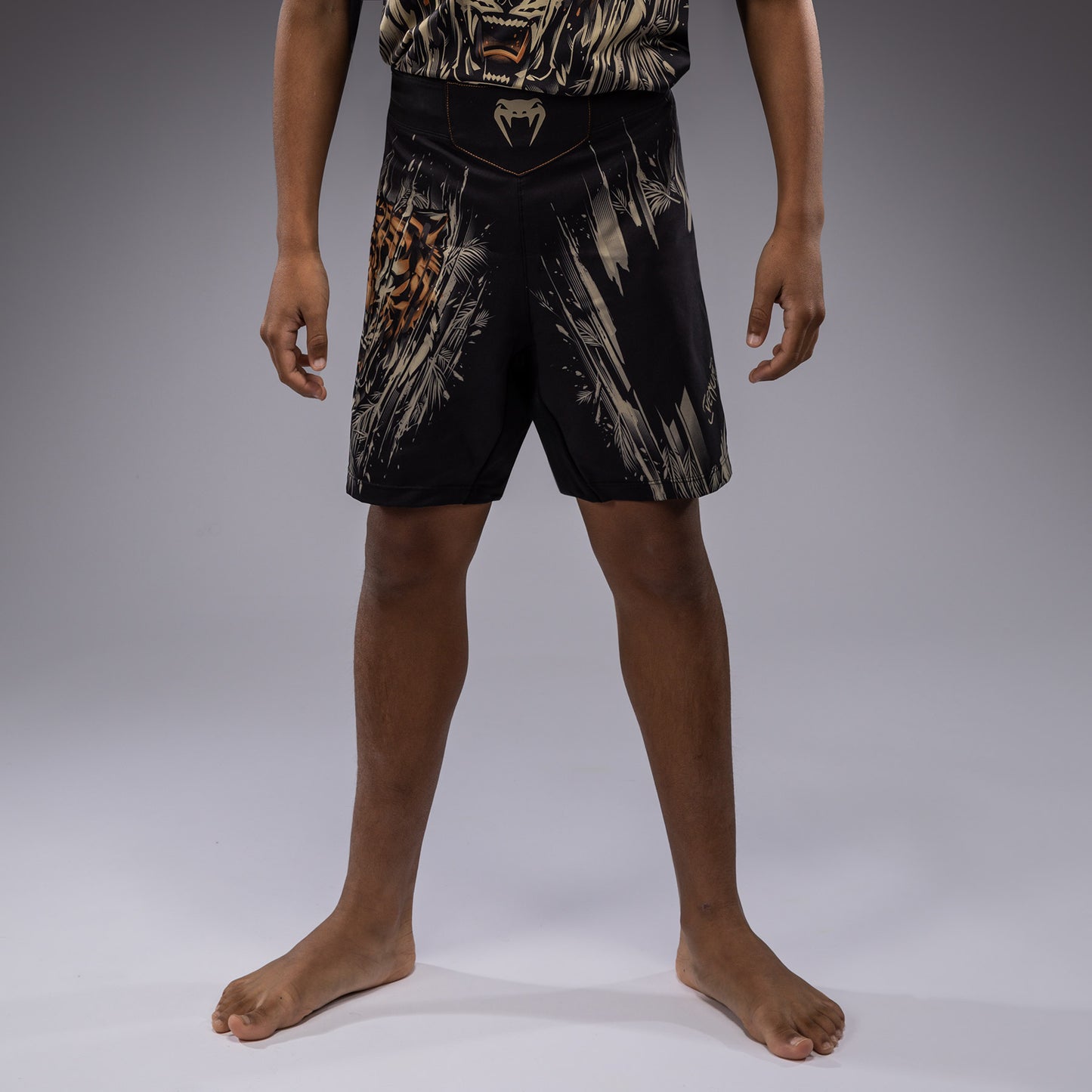 Venum Tiger Kids Fight Shorts - Zwart / Neon Oranje