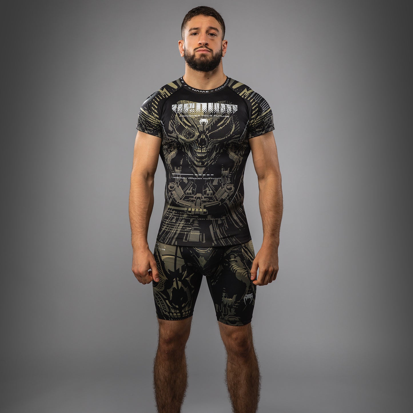 Venum Invader Korte Mouwen Rashguard - Zwart/Zand