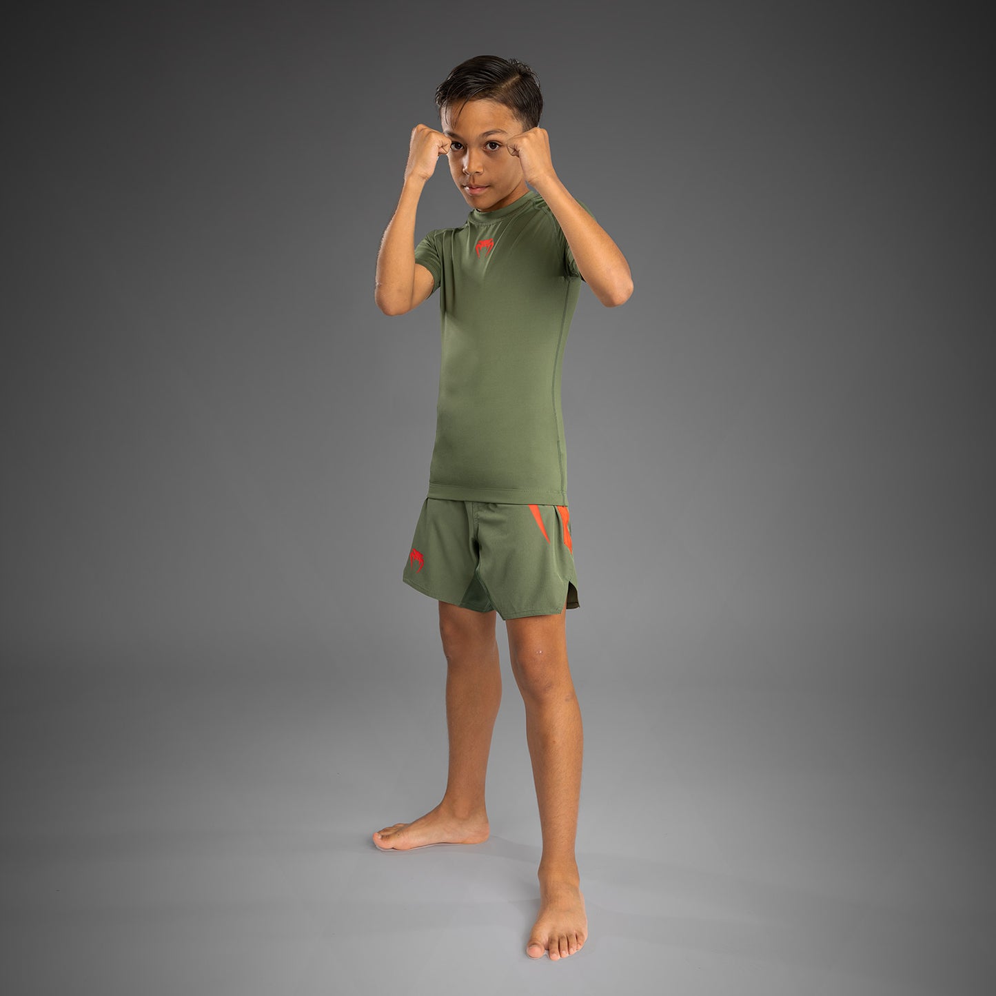 Venum Contender Rashguards Korte Mouwen voor Kinderen -  Army Green/Orange