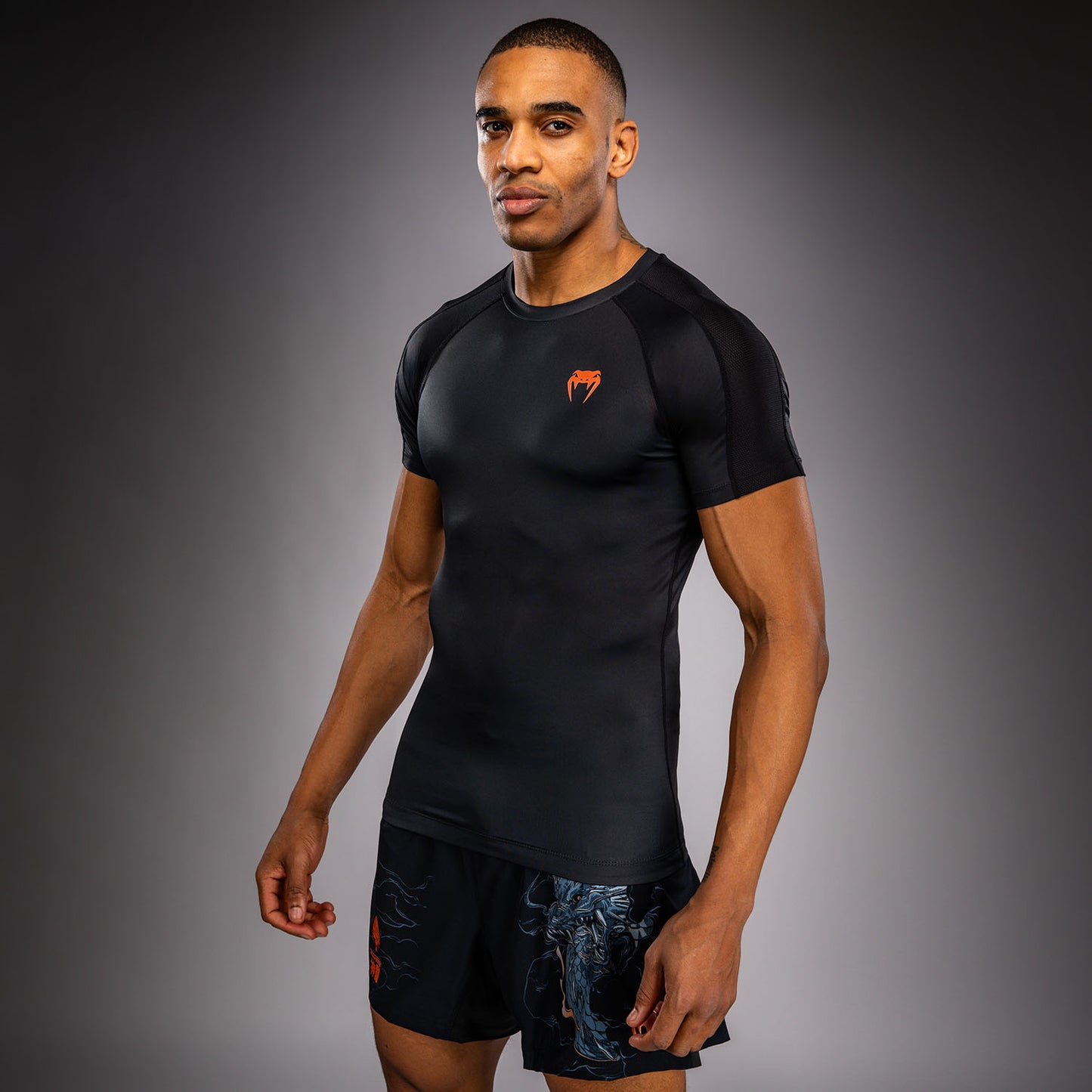 Venum Thunder Dragon Rashguard met korte mouwen – Zwart/Grijs/Koper