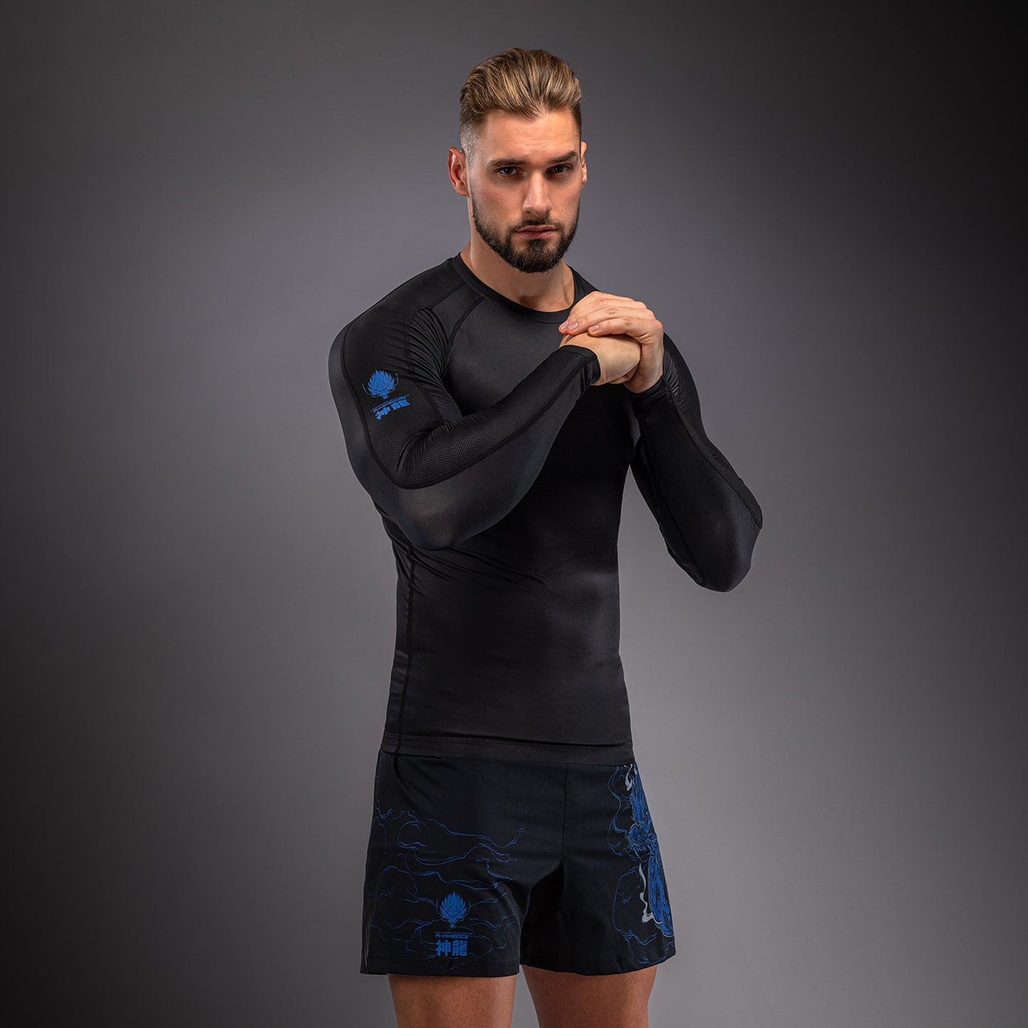 Venum Thunder Dragon Rashguard met lange mouwen – Zwart/Koningsblauw