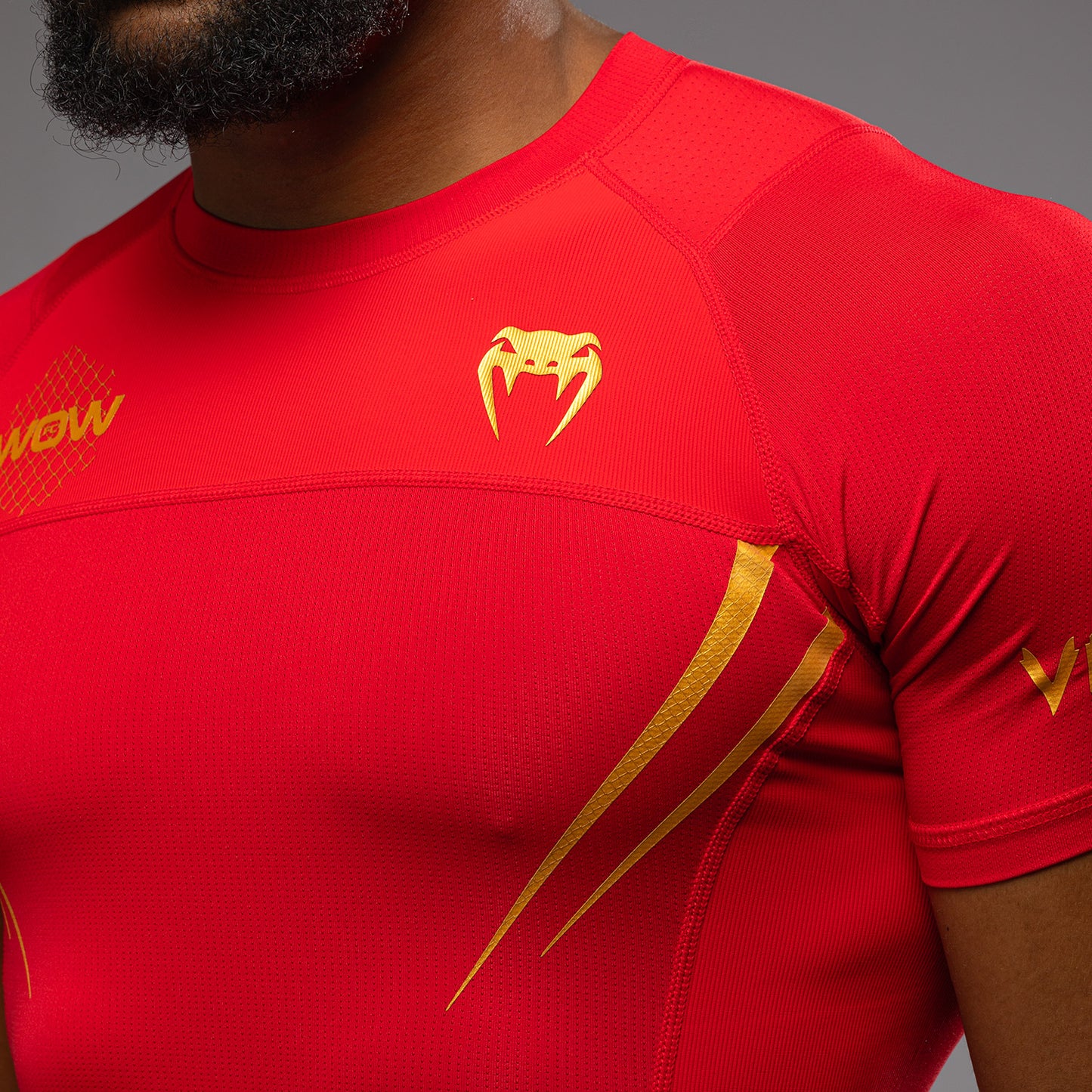 Venum x WOW FC Fury Red/ Gold Short Sleeve Rashguard