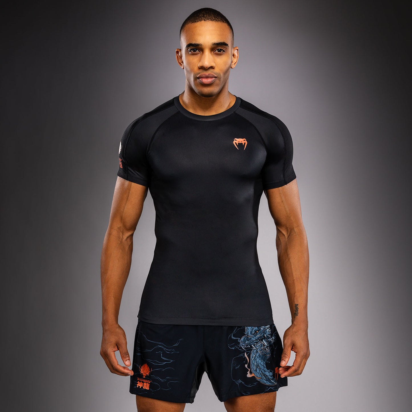Venum Thunder Dragon Rashguard met korte mouwen – Zwart/Grijs/Koper