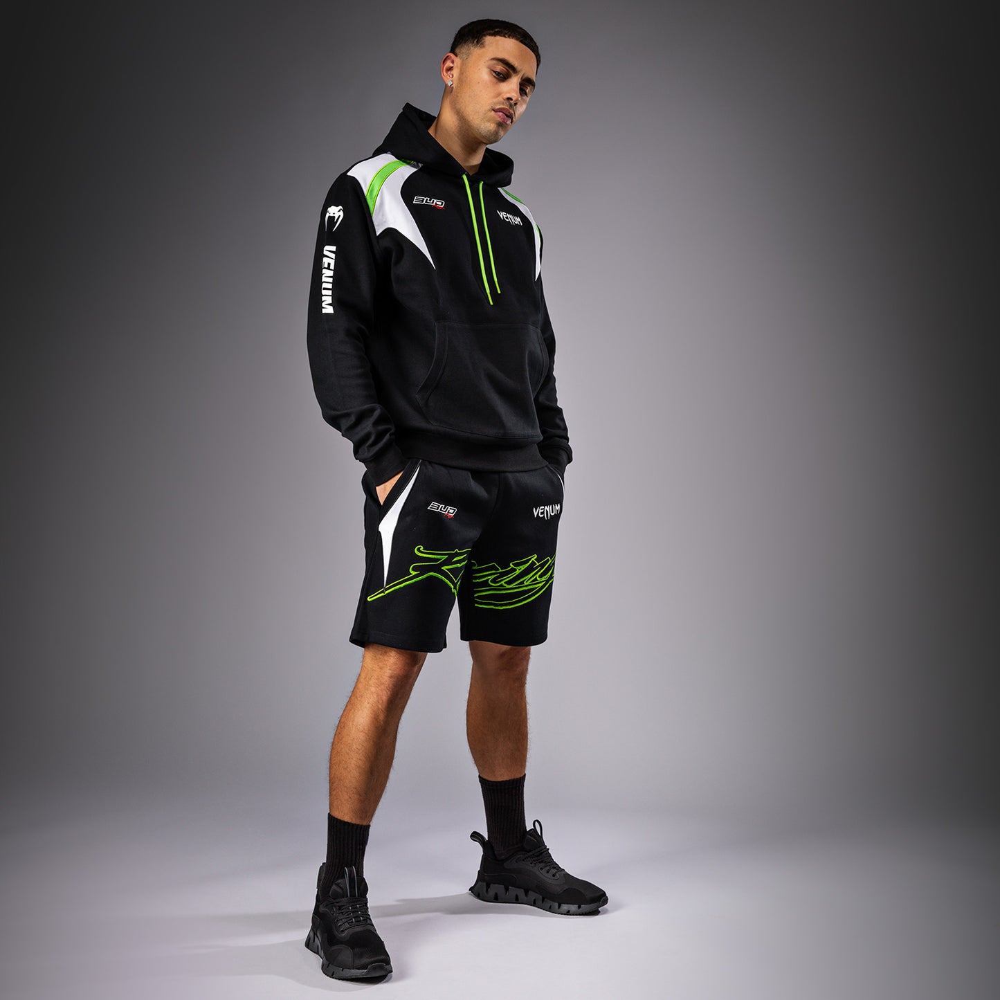 Venum x Bud Racing Heren Shorts Katoen - Zwart/Wit/Limoengroen