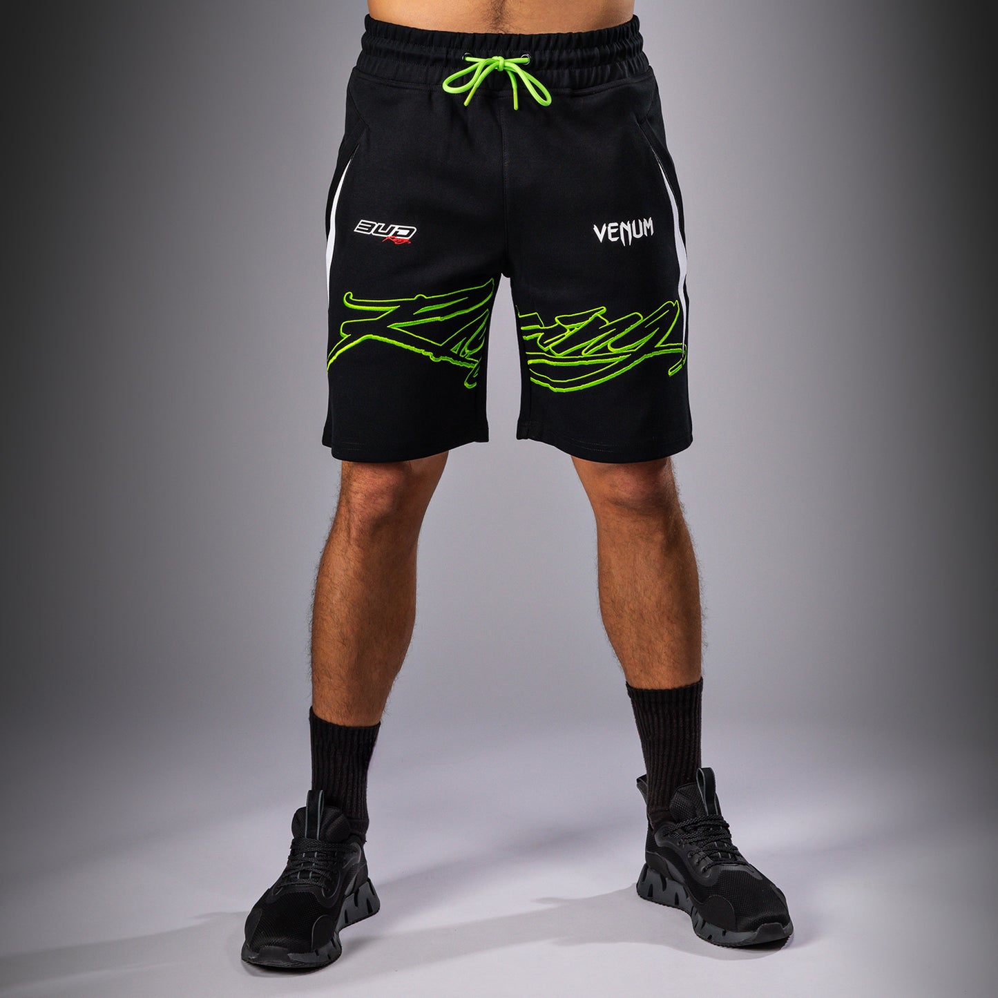 Venum x Bud Racing Heren Shorts Katoen - Zwart/Wit/Limoengroen