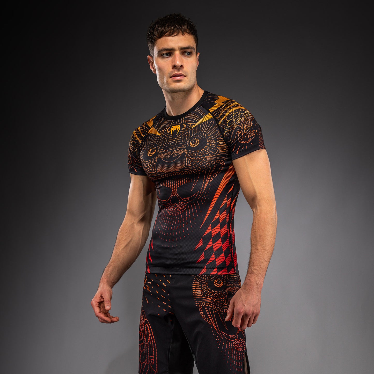 Venum Quetzal Fury Korte Mouw Rashguard - Zwart/Fury Rood/Tangerine