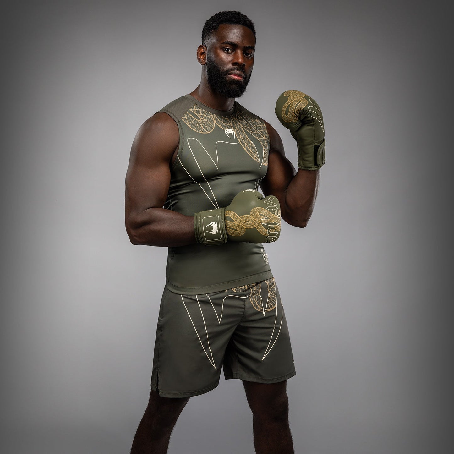 Venum Serpenti Mouwloos Rashguard – Khaki/Bronze/Ivory