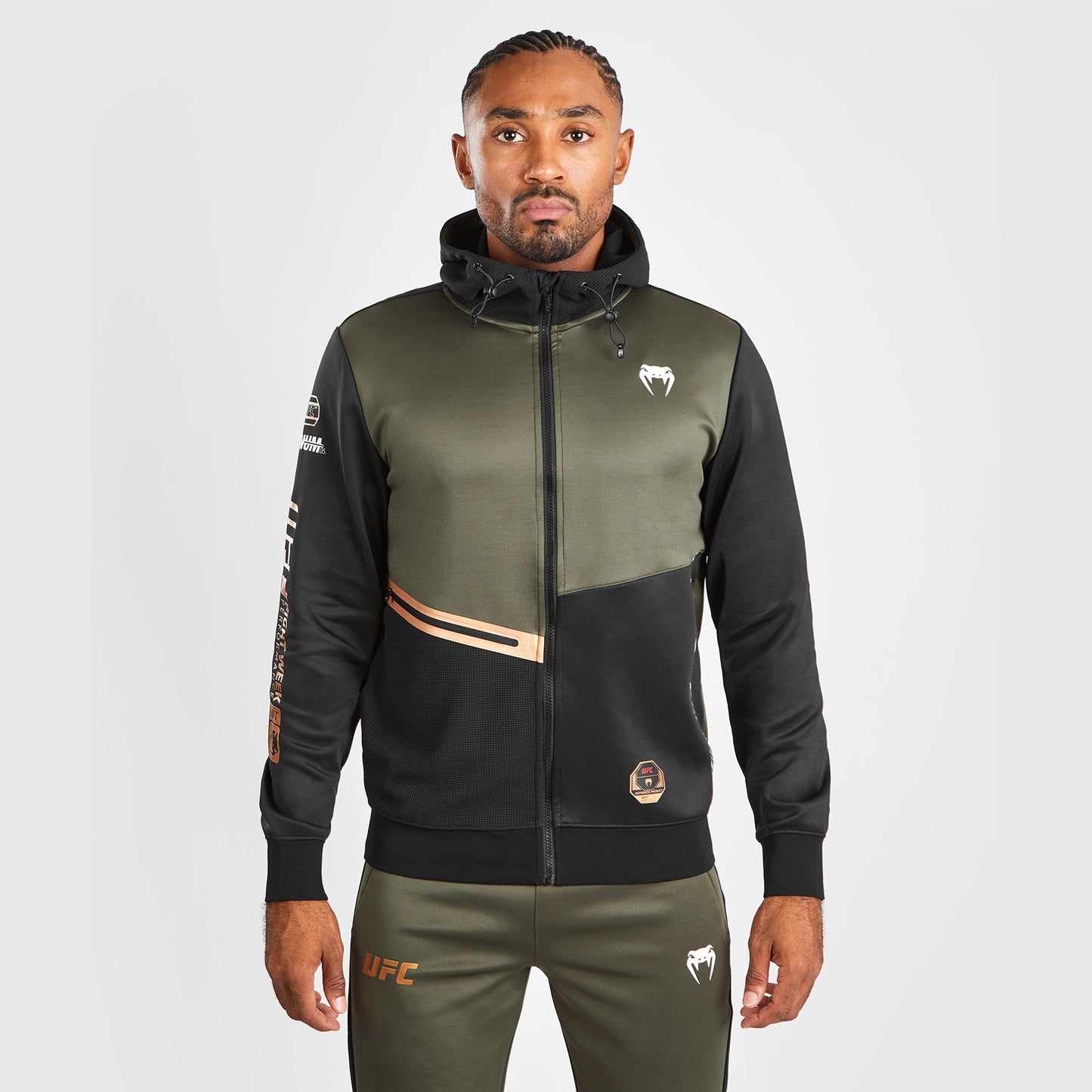 UFC Adrenaline by Venum Fight Week Herenrits Hoodie - Kaki/Brons