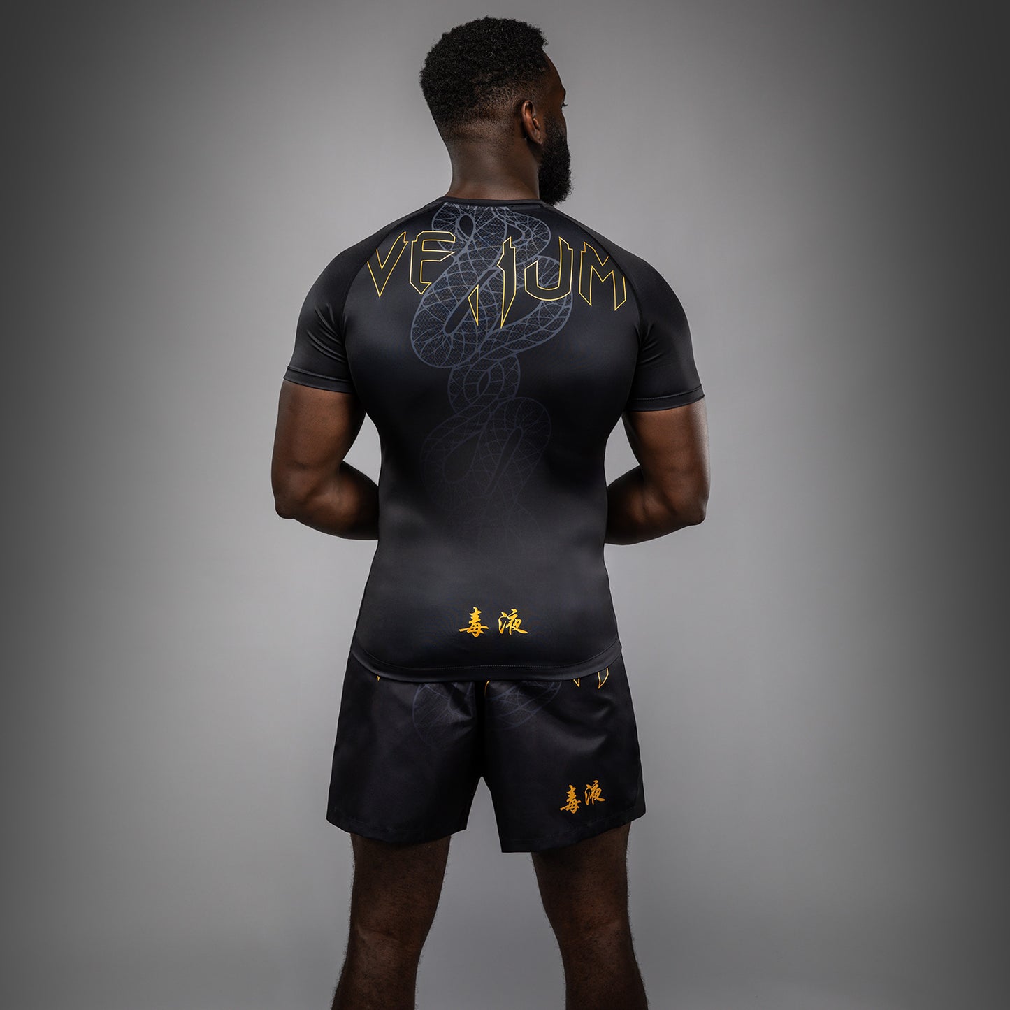 Venum Serpenti Rashguard met korte mouwen – Zwart/Zilver/Goud