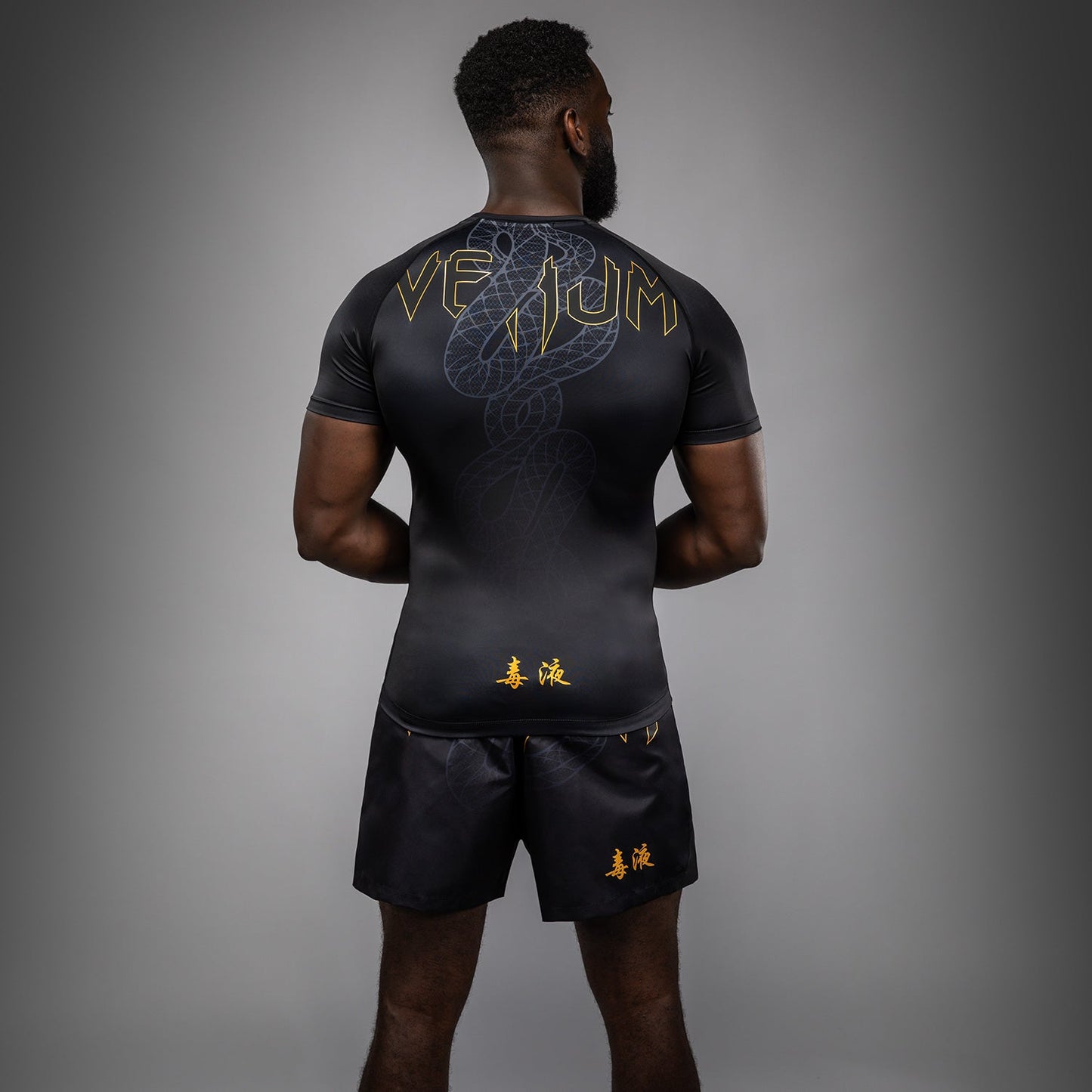Venum Serpenti Rashguard met korte mouwen – Zwart/Zilver/Goud