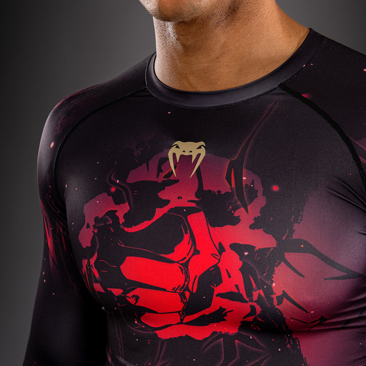 Jujutsu Kaisen x Venum Itadori Rashguard met lange mouwen – Zwart/Rood