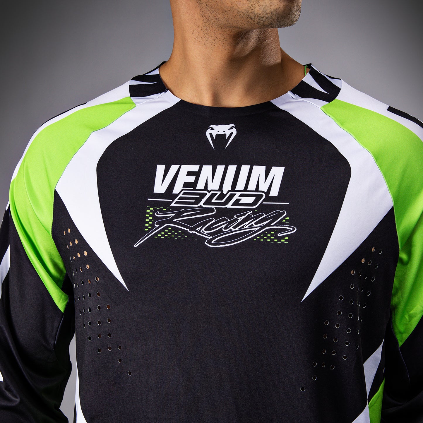 Venum x Bud Racing Heren Dry-Tech T-Shirt - Zwart/Wit/Limoengroen