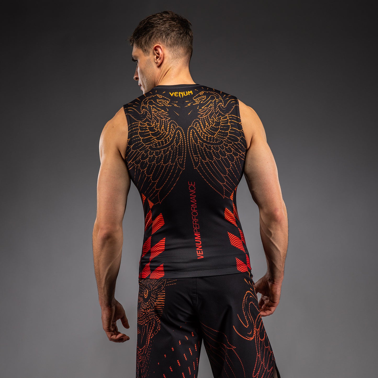 Venum Quetzal Fury Mouwloos Rashguard - Zwart/Fury Rood/Tangerine