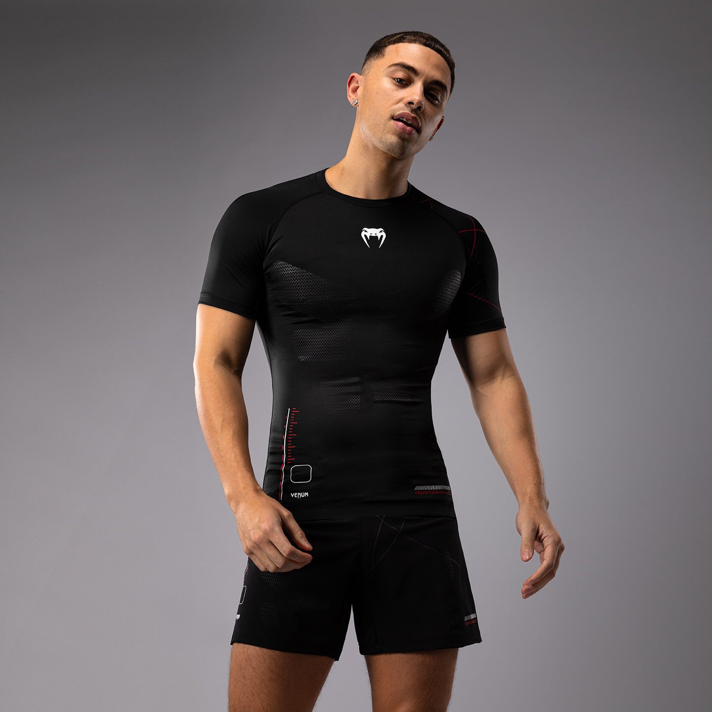 Venum Tactical XT Heren-Rashguard met korte mouwen - Zwart/Vuurrood