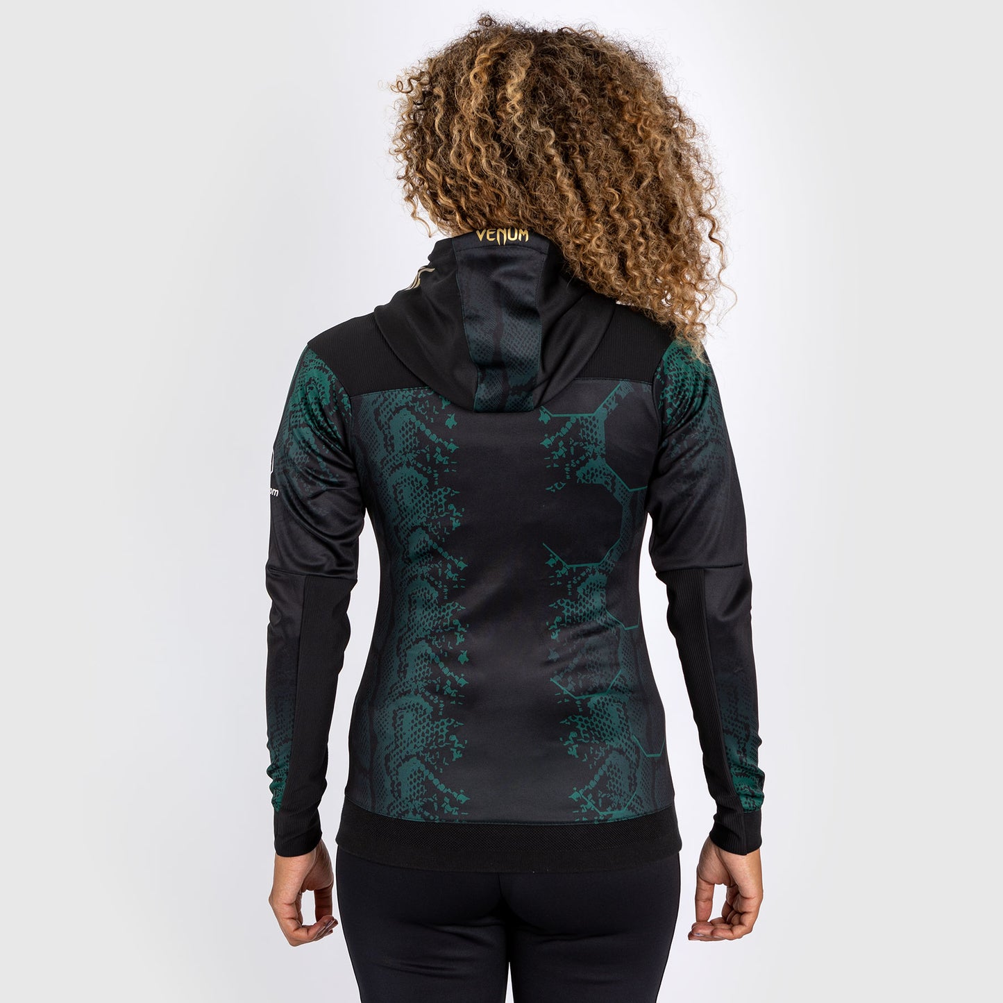 UFC Adrenaline by Venum Personalized Authentic Fight Night Vrouwen Walkout Hoodie - Emerald Edition - Groen/Zwart/Goud