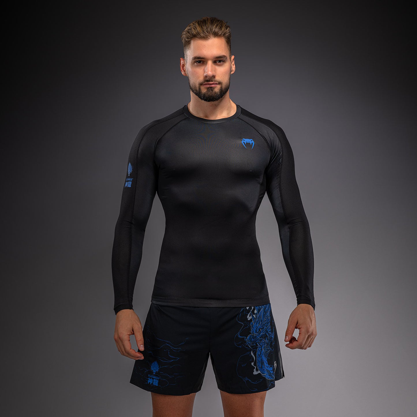 Venum Thunder Dragon Rashguard met lange mouwen – Zwart/Koningsblauw