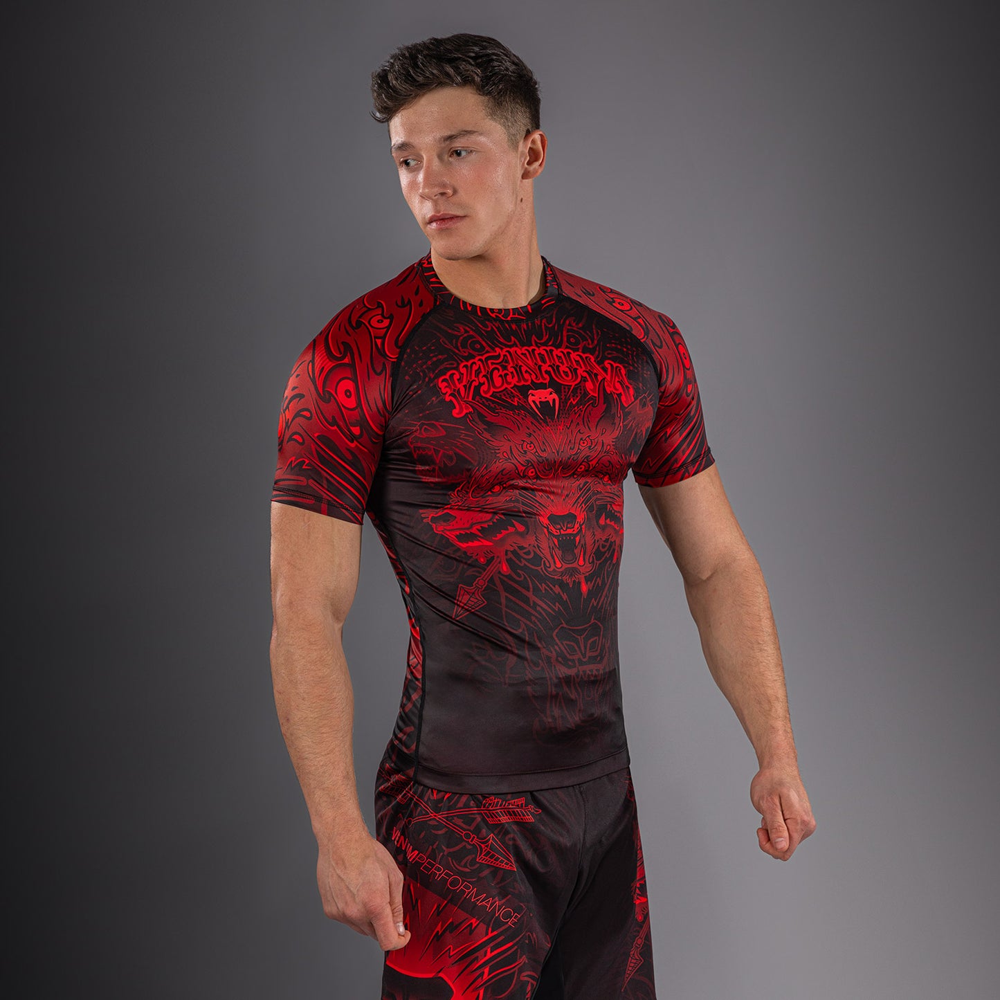 Venum Wolf Atak Rashguard met korte mouwen – Zwart/Rood