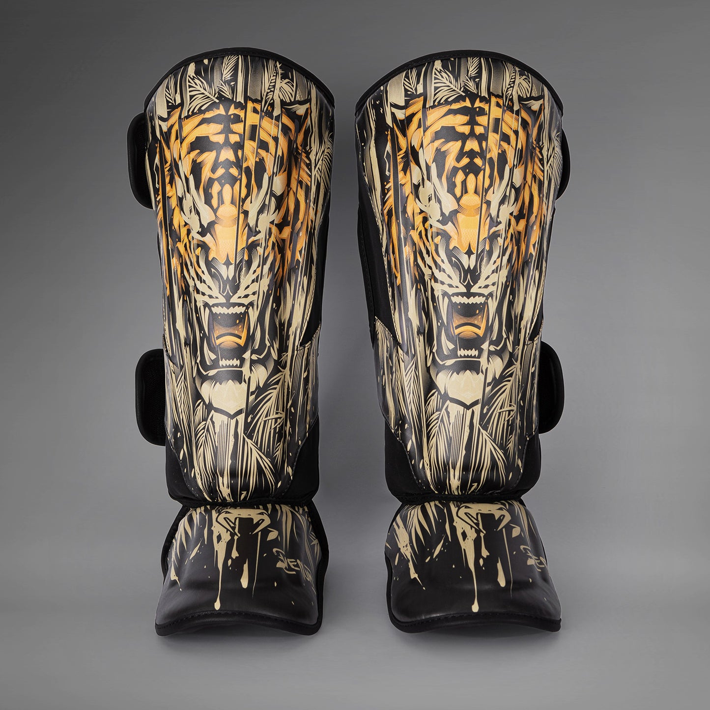 Venum Tiger Schenenschermers - Zwart / Neon Oranje